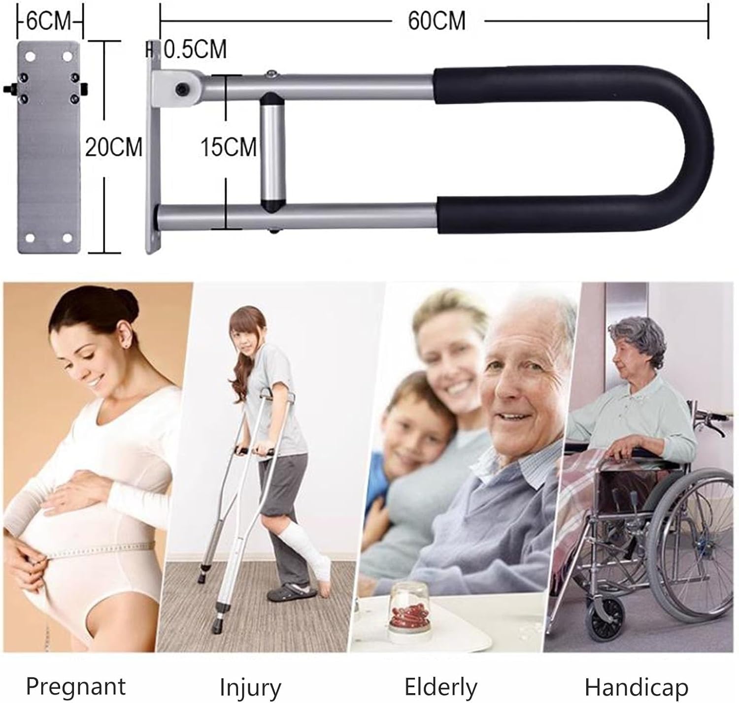 シャワーグラブバー アルミニウム フリップアップ ハンディキャップ レール ティッシュフック付きグラブバー トイレレール バスルーム