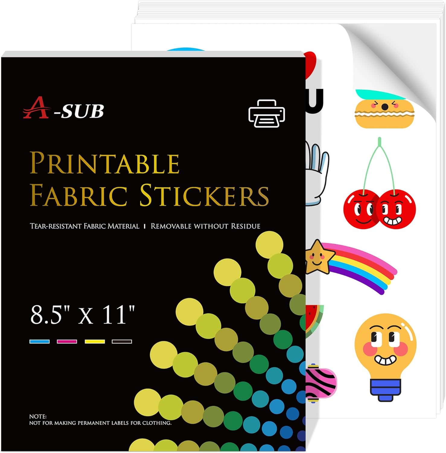 A-SUB Printable Fabric Sticker Paper for Inkjet Printers, 8.5x11 Inches Matte White Waterproof Printable Stciker Paper for Making Custom Stickers 10 Sheets, Tear-resistant