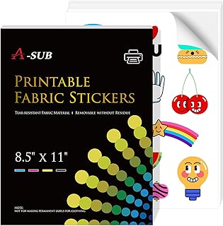 A-SUB Printable Fabric Sticker Paper for Inkjet Printers, 8.5x11 Inches Matte White Waterproof Printable Stciker Paper for Making Custom Stickers 10 Sheets, Tear-resistant