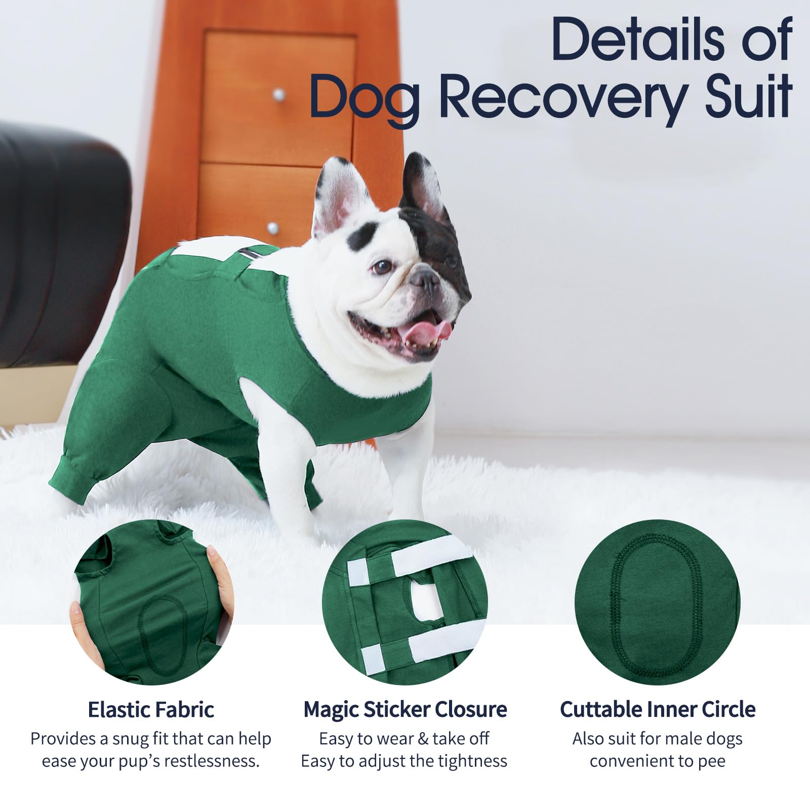 IECOii Dog Hind Leg Recovery Sleeve,Breathable Dog Bodysuit E-Collar & Cone Alternative Surgical Suit After Spayed/Neutered Wear,Recovery Suit for Dogs Male Female Sleeve to Prevent Licking,Green,XL - Image 4