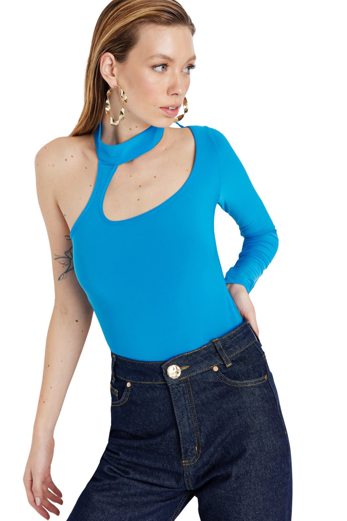 Trendyol FeMan Plain Knit Bodysuit,Sax,42