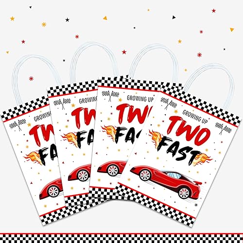Miniatura 7 de 16 bolsas de regalo de 2º cumpleaños para autos de carreras, suministros de fiesta de segundo cumpleaños con asas para niños, recuerdos de fiesta de