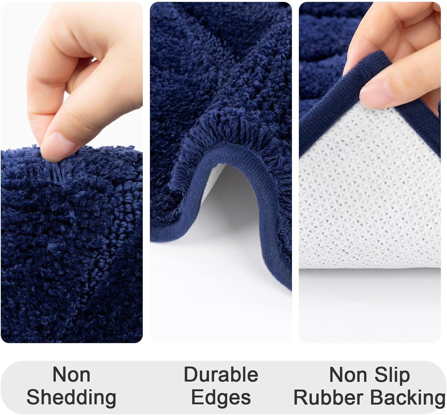 HEBE Microfiber Bathroom Rugs Sets 3 Piece,Super Absorbent Non Slip Bath Mats Rugs for Bathroom,Washable Bath Mat and U-Shaped Contour Toilet Rug Set for Tub Shower Bath Carpet