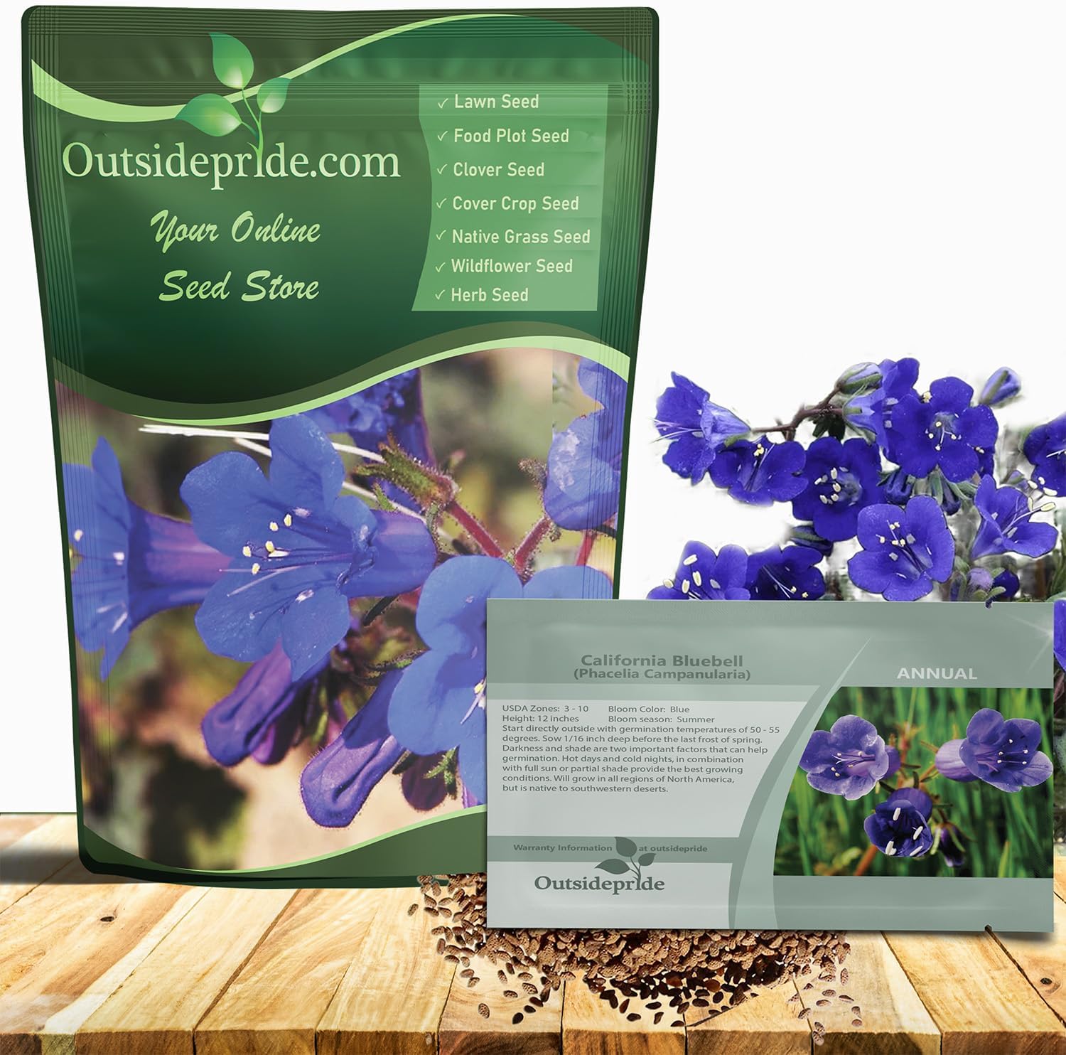 Outsidepride California Bluebell Wildflower Seeds - 1 Lb. Annual, Hardy, Easy-to-Grow, & Pollinator-Friendly Phacelia Campanularia Flower Seeds for Planting Vibrant Blue Blooms in Summer Gardens