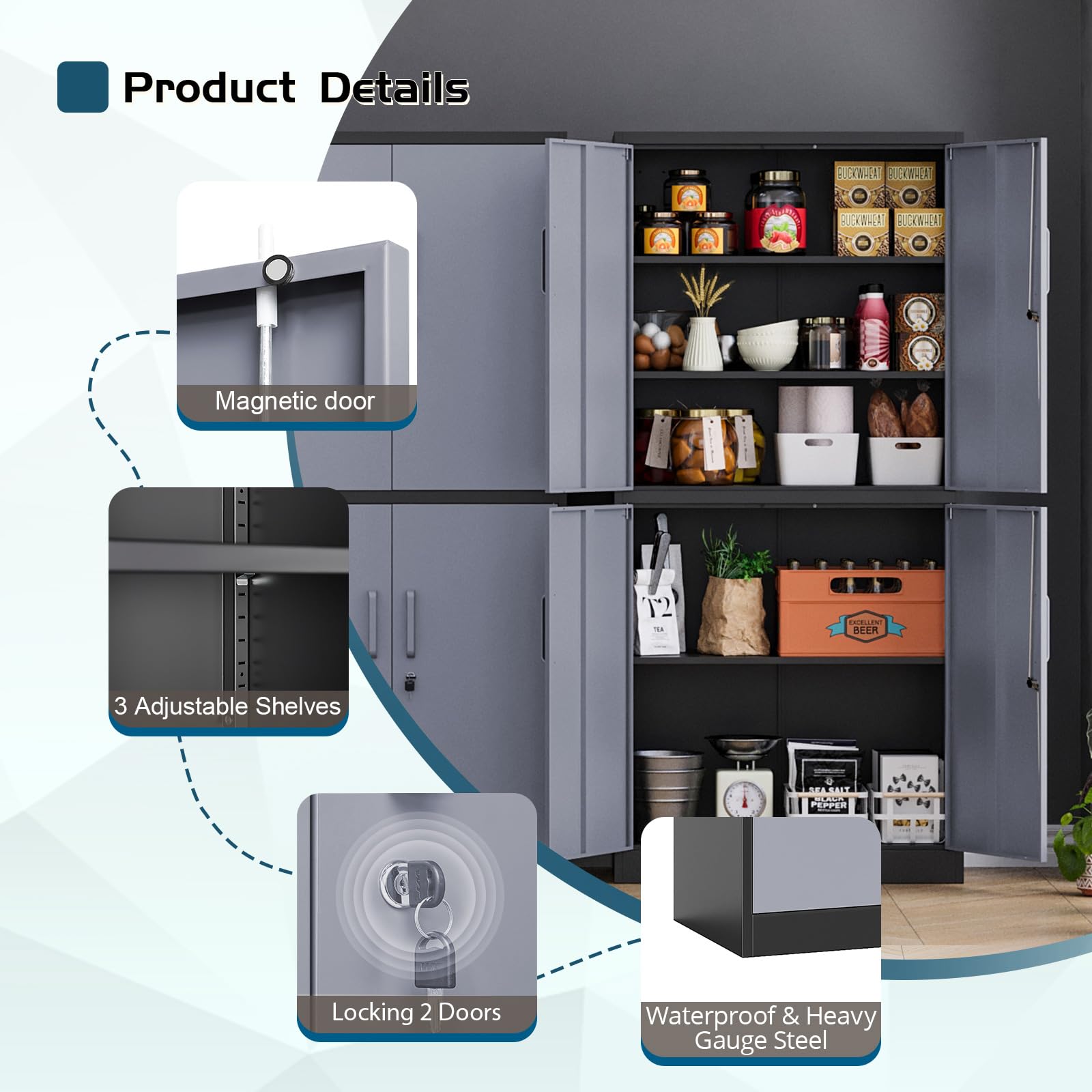 miiico★ Amazon.com: MIIIKO Storage Cabinet with 4 Doors, Metal