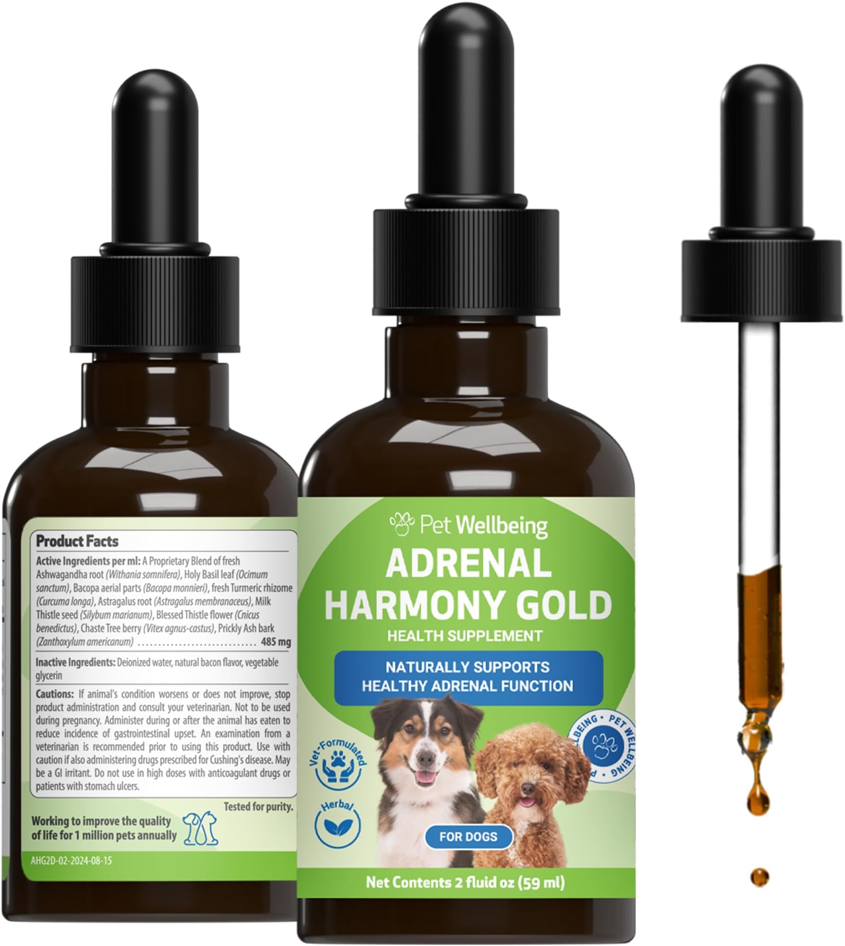 Adrenal Harmony Gold for Dogs - Supports Adrenal Function & Normal Cortisol Levels with Ashwagandha & Bacopa - NASC Certified & Vet-Formulated - 2 oz Liquid Formula