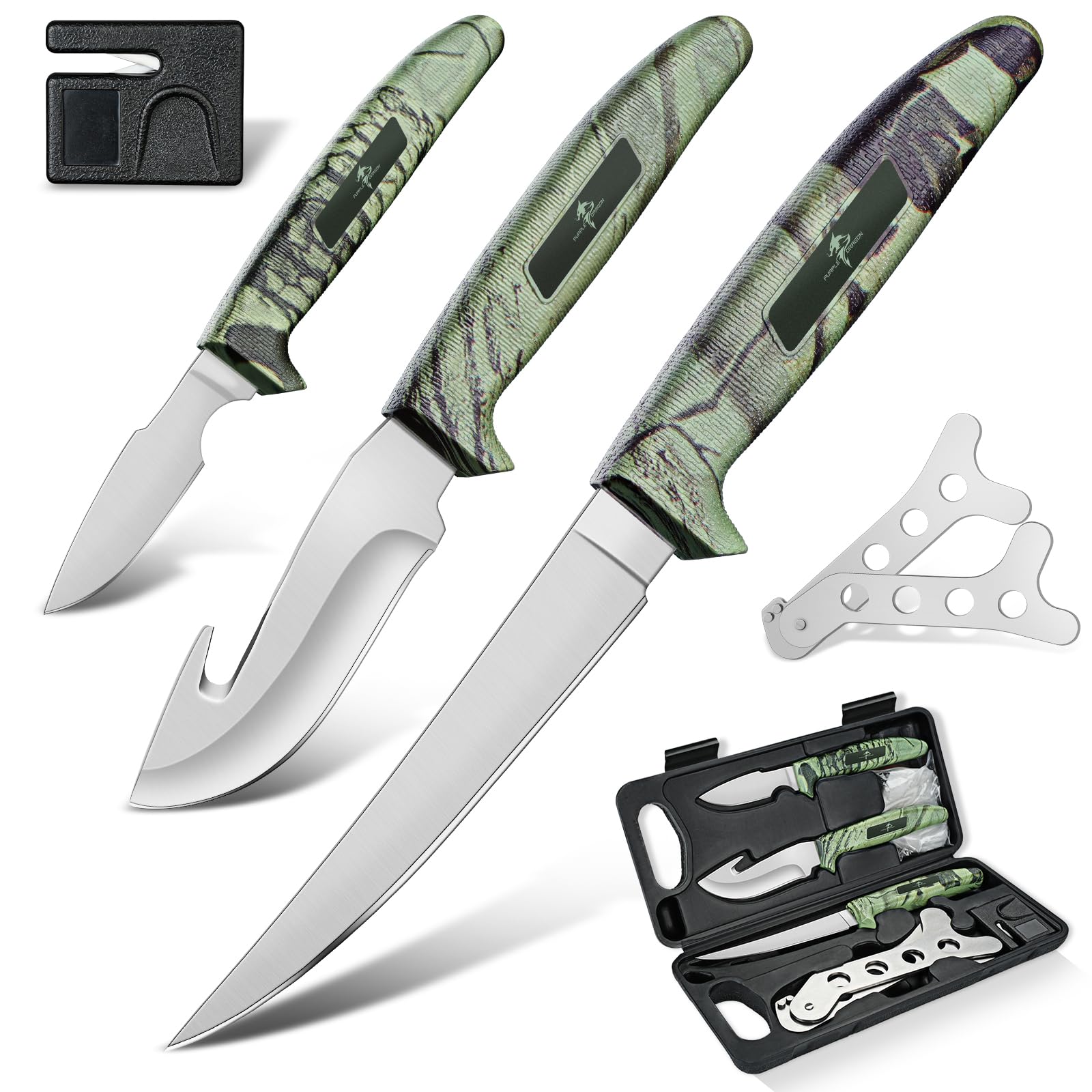 Purple Dragon Set di Coltelli da Caccia Portatili, Coltello per Disossare in Acciaio 440C, Coltello da Affettare a Lama Fissa, Coltello da Macellaio Molto Affilato