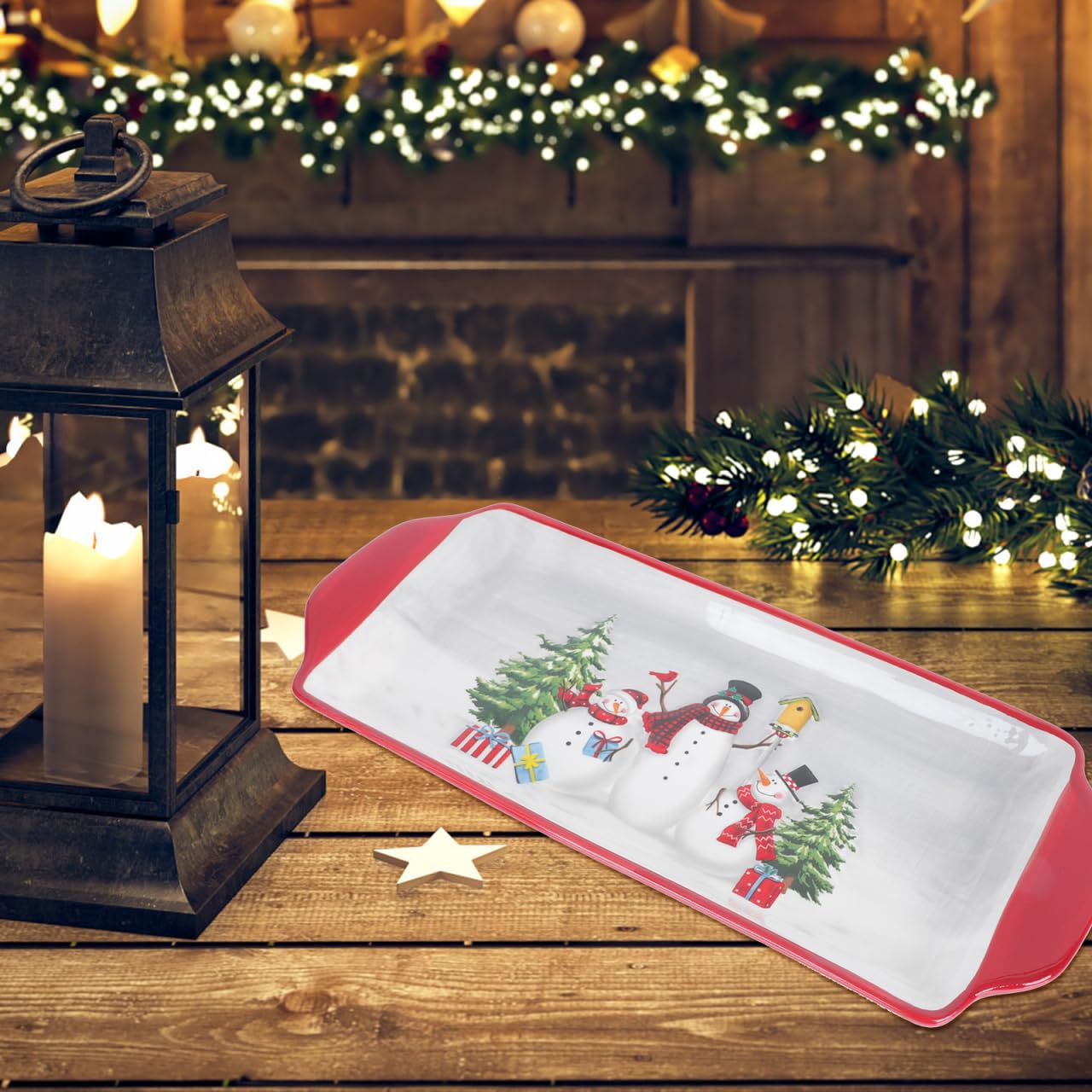Alipis 1 Pc Servilletero Plato De Postre De Cerámica Platos De Navidad para Servir Plato De Feliz Navidad Bandeja De Nueces Bandeja para Servir Papa Noel Estante De La Joyería Arroz