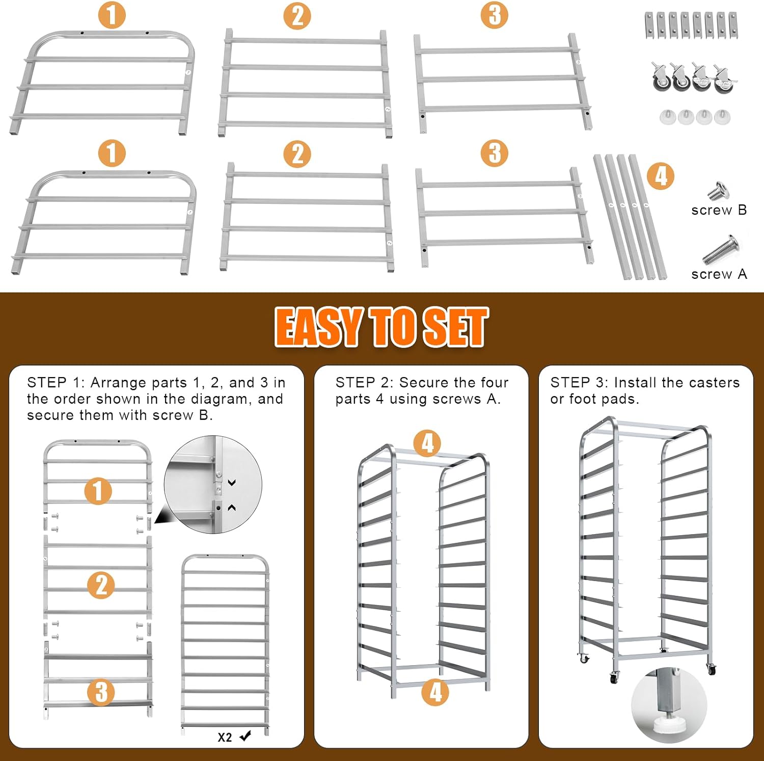 Half Sheet Pan Rack 10 Tier, Commercial Bakery Racks with Dustproof Cover and Wheels, Metal Bun Pan Rack for 1/2 & 1/4 Sheet, Speed Rack for Kitchen, Restaurant, Hotel and Home