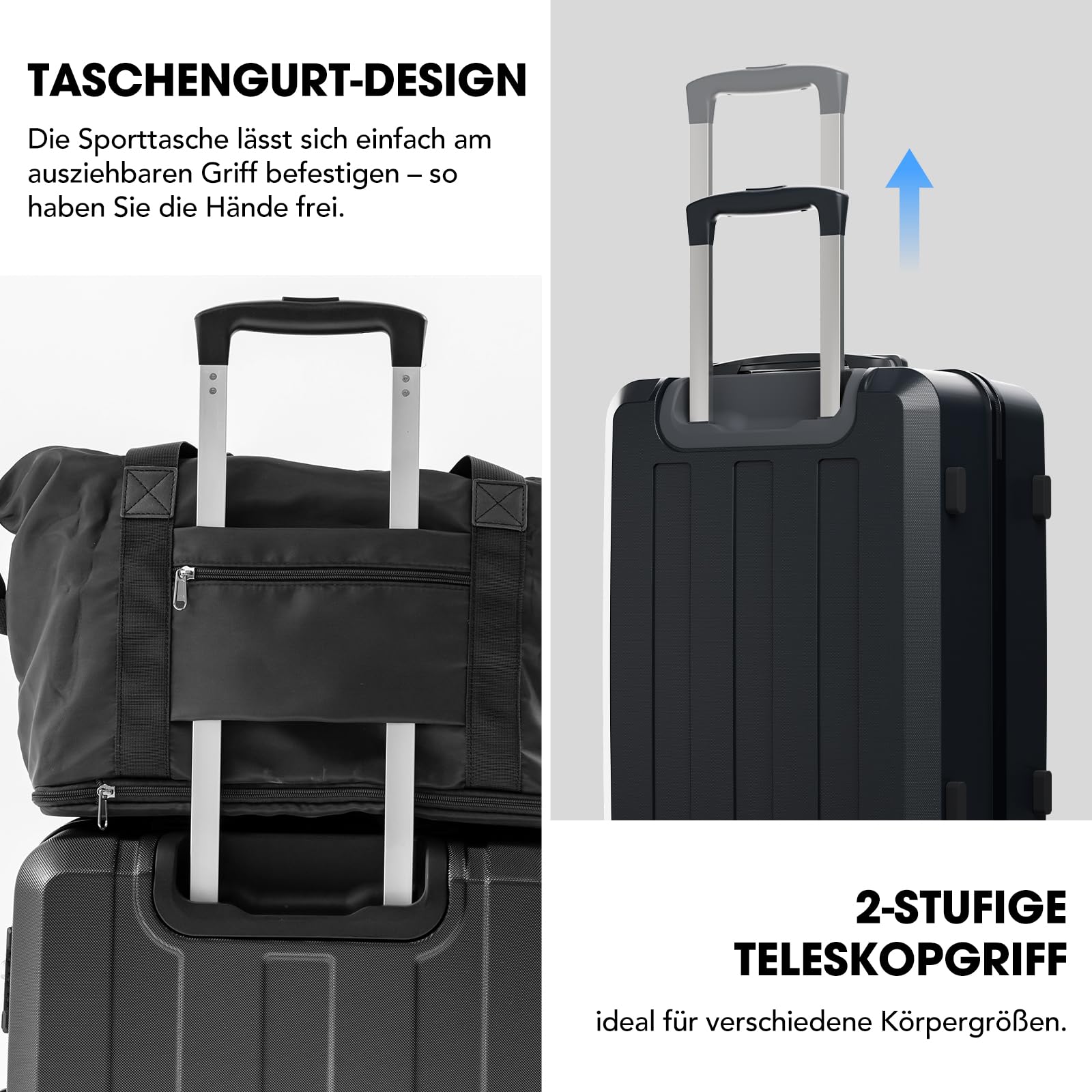 Set Valigie, Valigia, Set di 5 Valigie, Rotelle Girevoli 360°, Maniglia Telescopica Regolabile, Materiale ABS, Borsone da Viaggio Espandibile per Palestra e Borsa da Toilette (Dark)