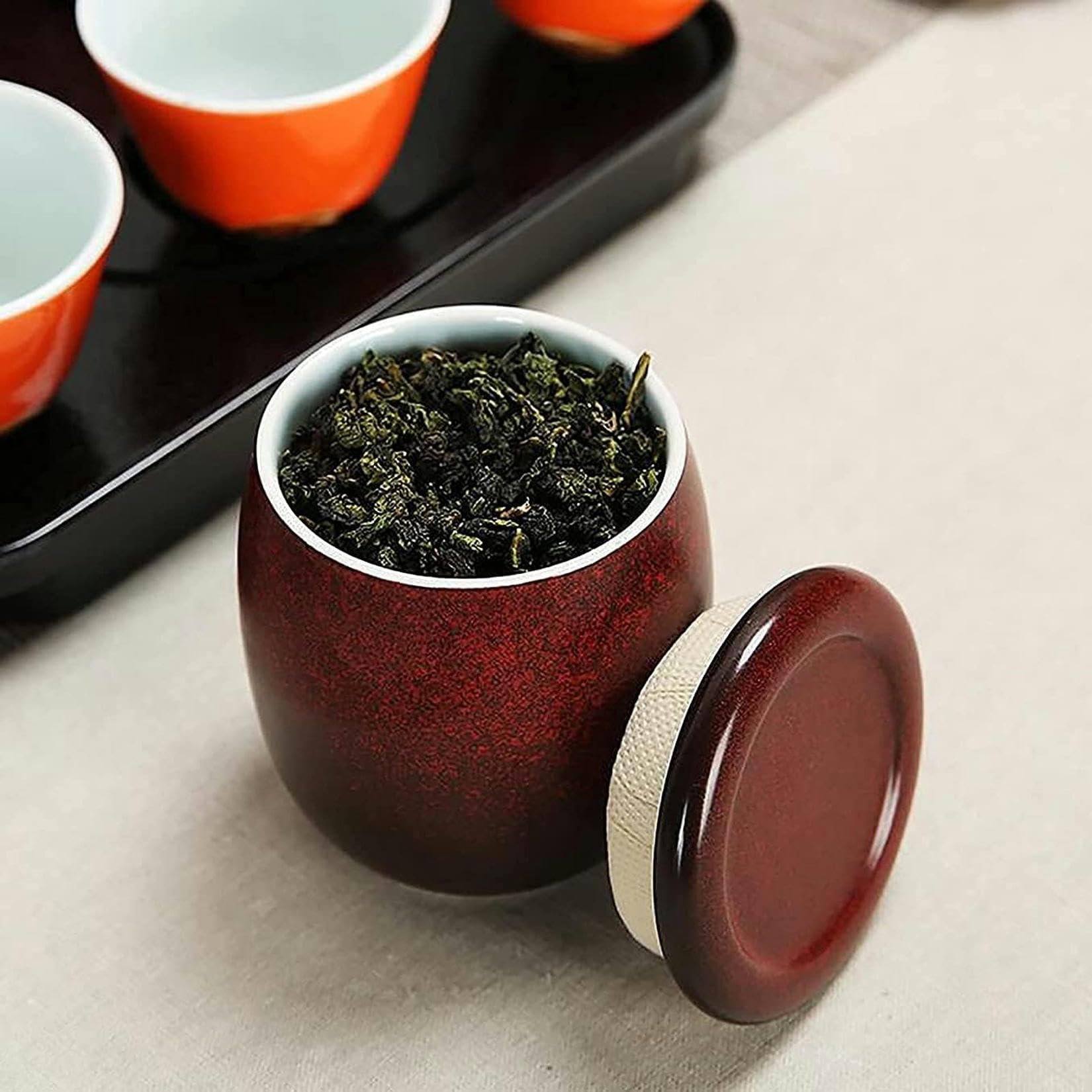 Tarro de Almacenamiento, Lata de té, Tarro de Almacenamiento Sellado de té Retro Chino, Tarro de café pequeño de cerámica, Tarro de Cocina, Tarro de Almacenamiento de alimento