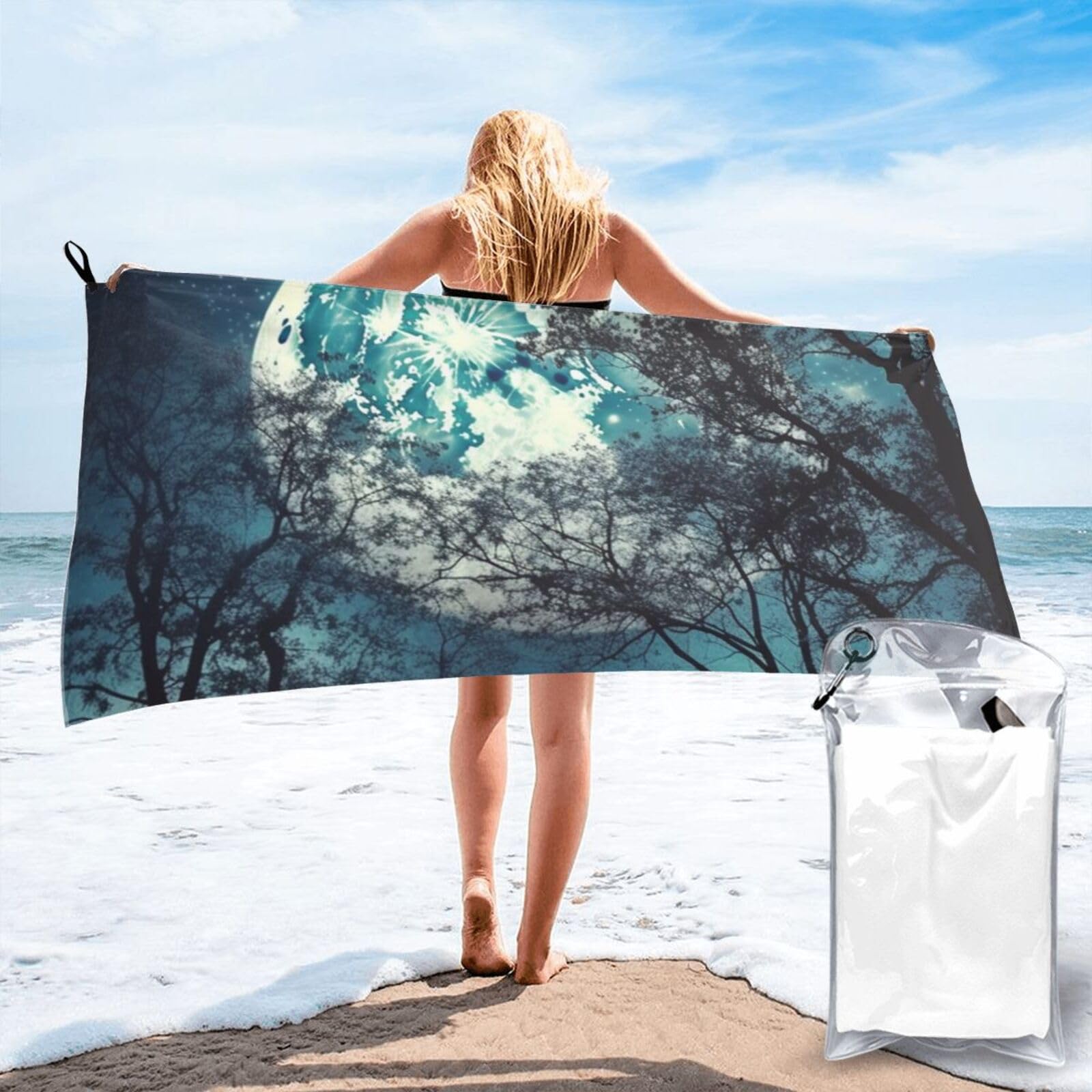 Serviette de plage en microfibre Blue Moon 80x160cm pour sport et natation