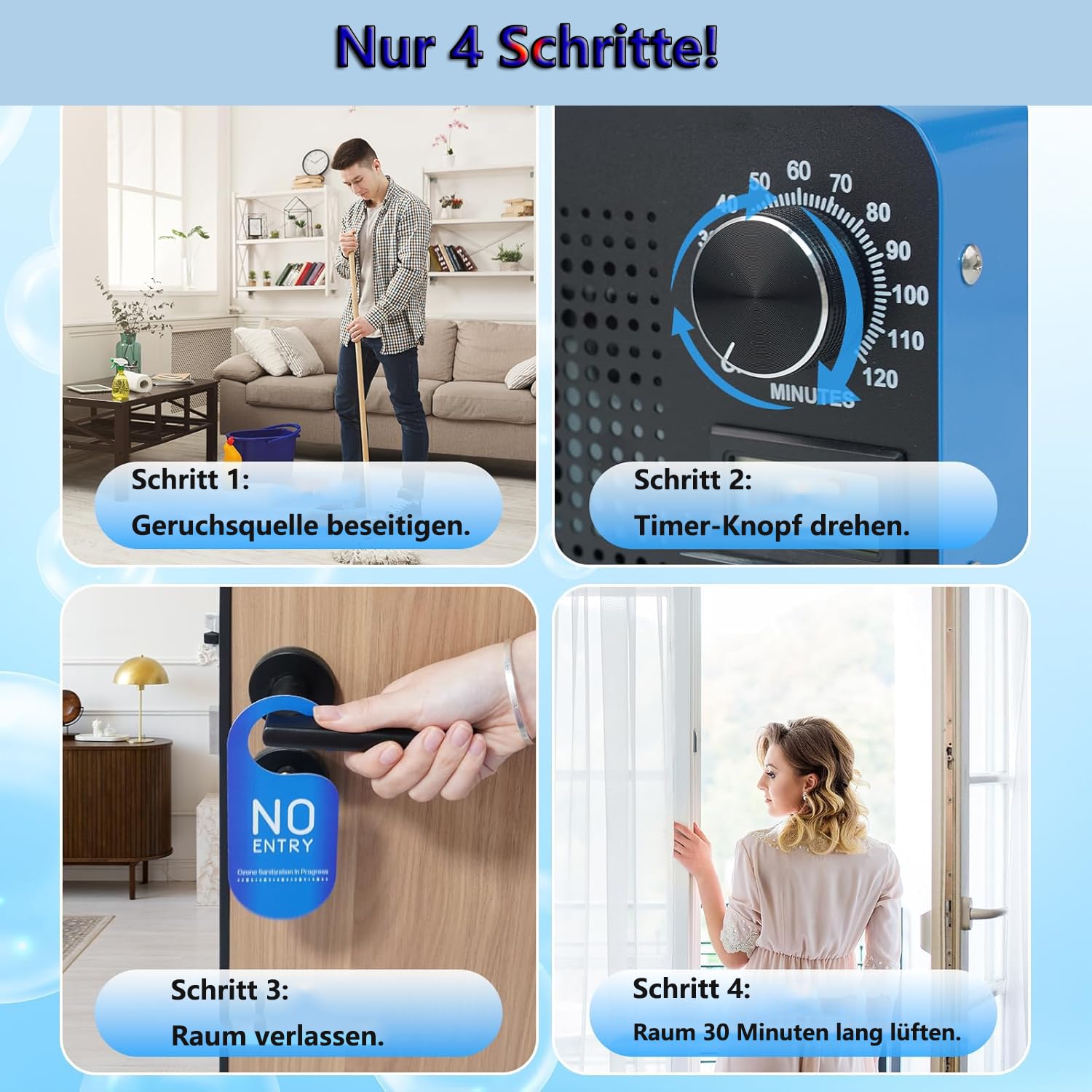 Generatore di ozono, 60000 mg/ora, con indicatore di temperatura e umidità, purificatore d'aria con timer da 120 minuti, per auto, appartamento, stanza, fumo, odori di animali domestici e odori della