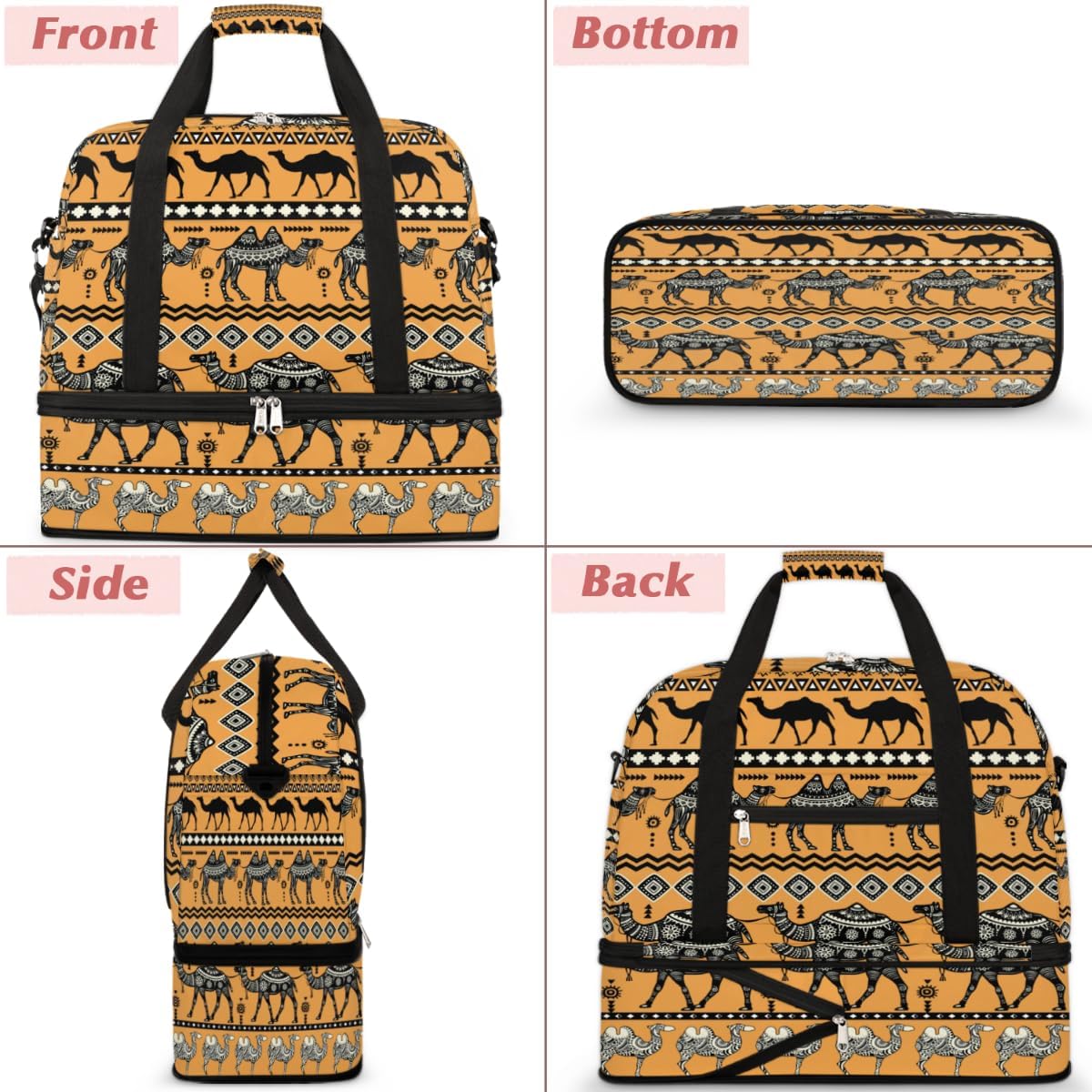 QsirBC Camels Lovely Style Gym Bag for Women Duffle Tote with Shoes Compartment Men Weekender Duffel for Dance Travel Sports Swimming Overnight