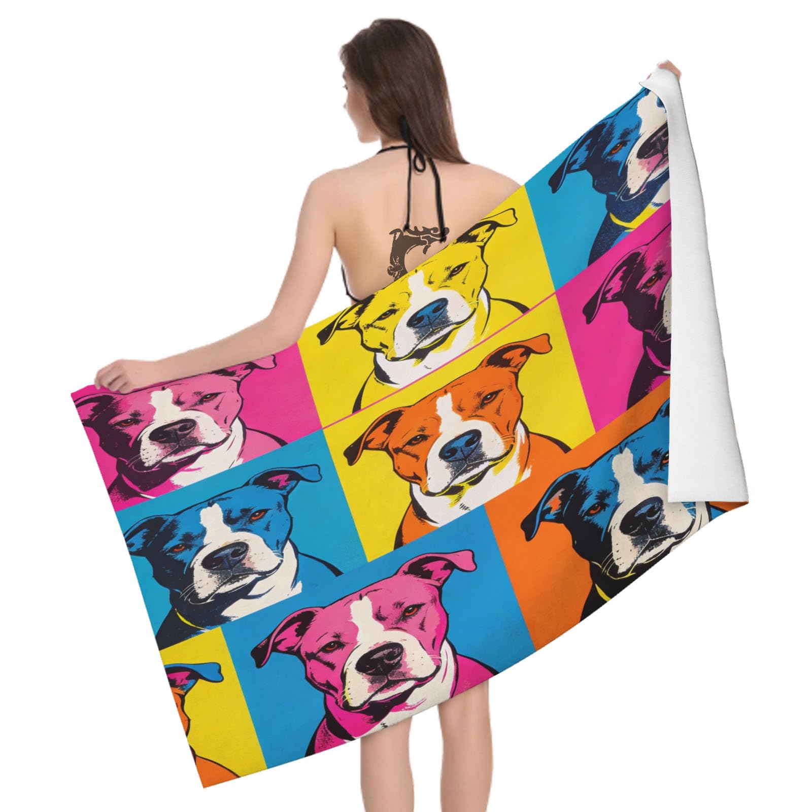 Leichong 3D Bulldog Beach Towel Large Microfiber Soft Quick Dry for Adults, Creative Illustration Bath Towel Lightweight Soft Absorbent for Travel Swimming Pool Sports, 180 x 90 cm