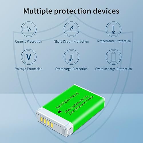 Miniatura 6 de Paquete de 2 baterías NB-13L mejoradas (2050 mAh) y cargador LED dual para Canon PowerShot G1 X Mark III, G5 X, G5X Mark II, G7 X, G7 X Mark II, G9