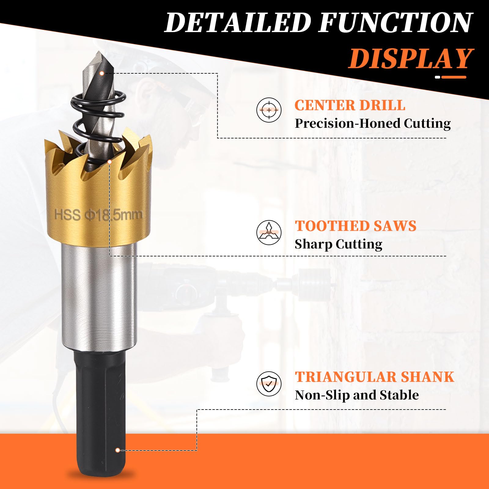 METALLIXITY Hole Saw 18.5mm (23/32"), M2 High Speed Steel Hole Cutter with Center Drill Bit, Hex Key and Spring - Image 3