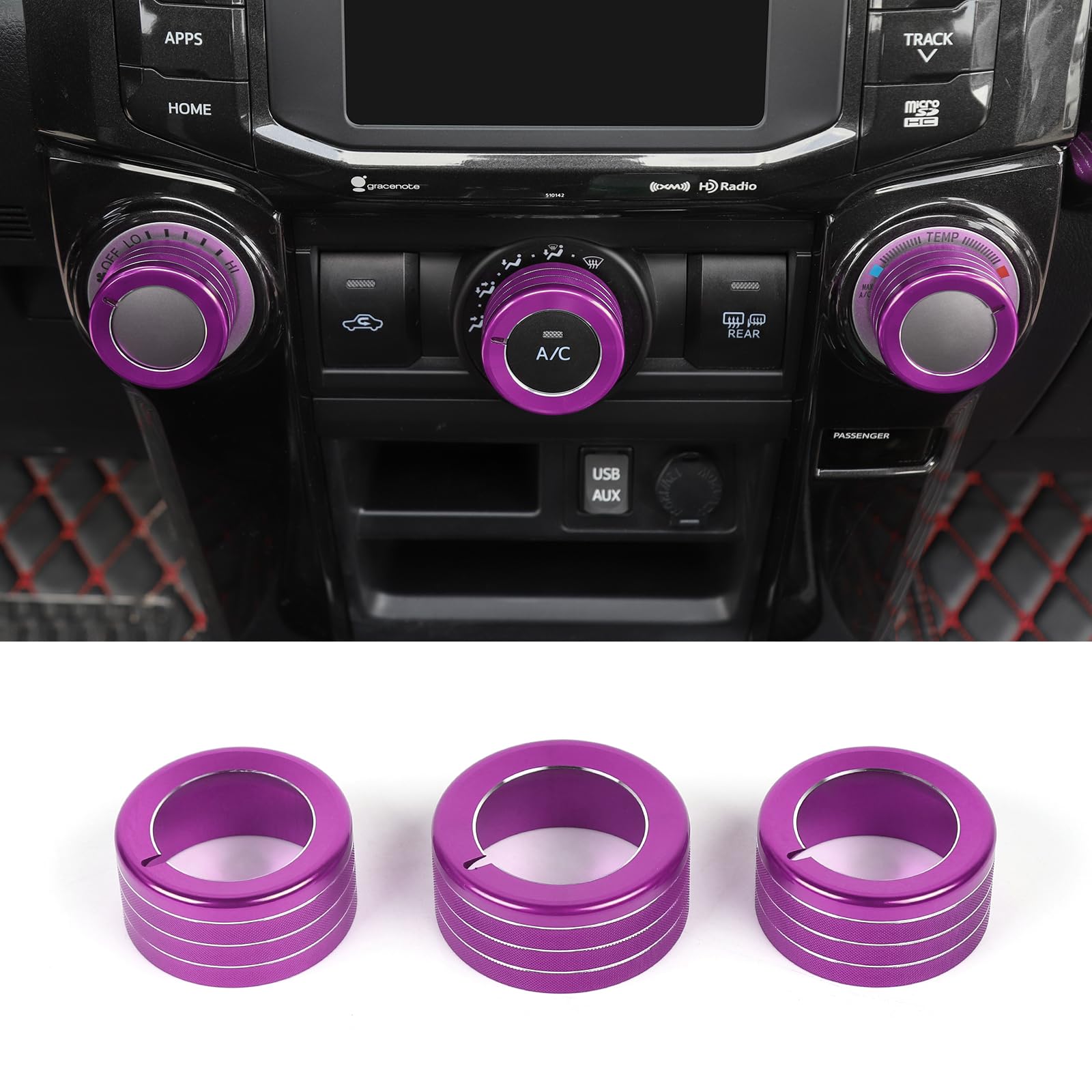 JeCar Air Conditioner Button Trim Cover Aluminum Alloy Knob Cover Fit for Toyota 4Runner 2010-2022, Purple