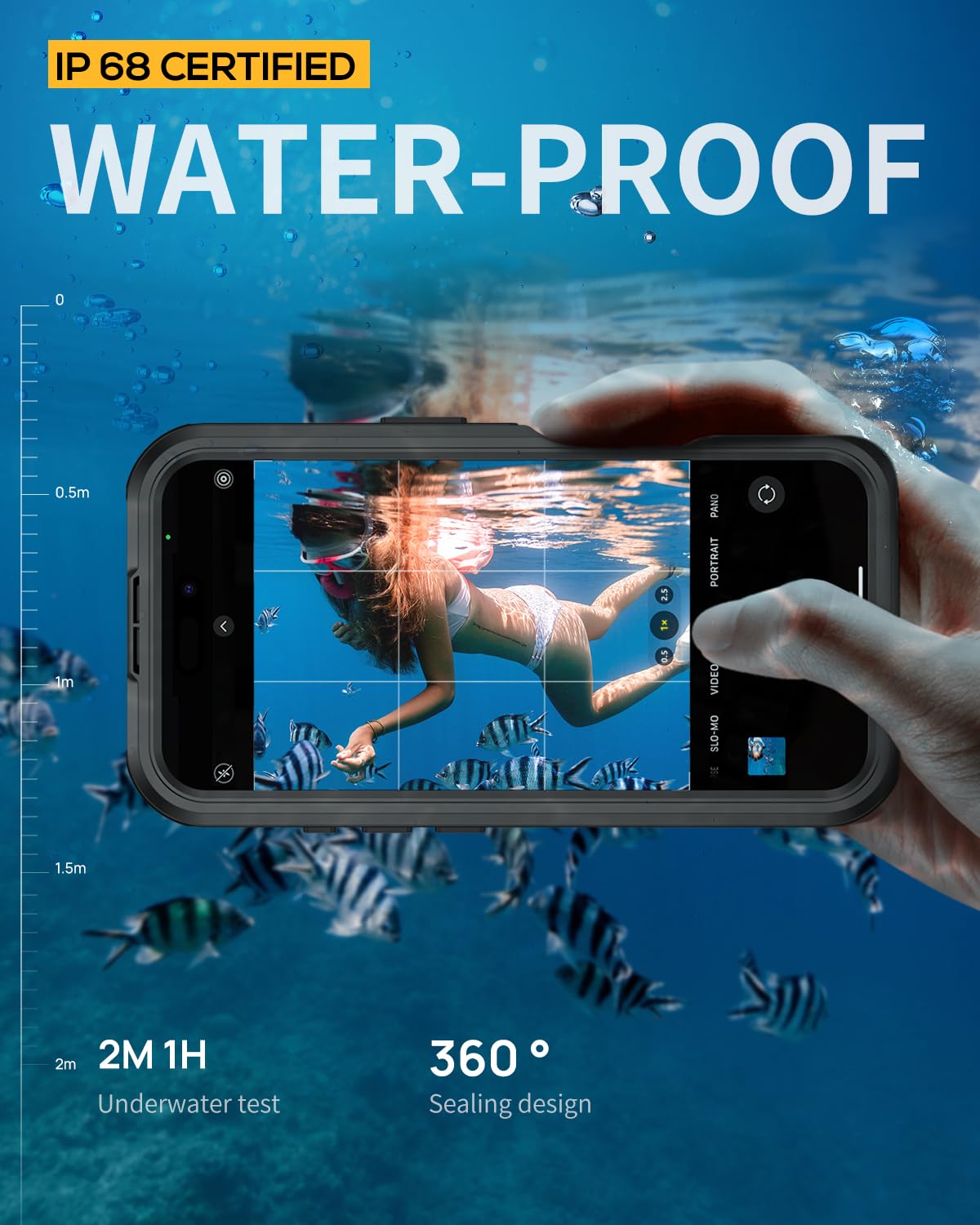 Lanhiem Etui na telefon komórkowy iPhone 16 Pro Max, wodoszczelne, IP68, z Magsafe, 360°, ekranowane magnetycznie, na zewnątrz, odporne na wstrząsy, z ochroną ekranu, czarne