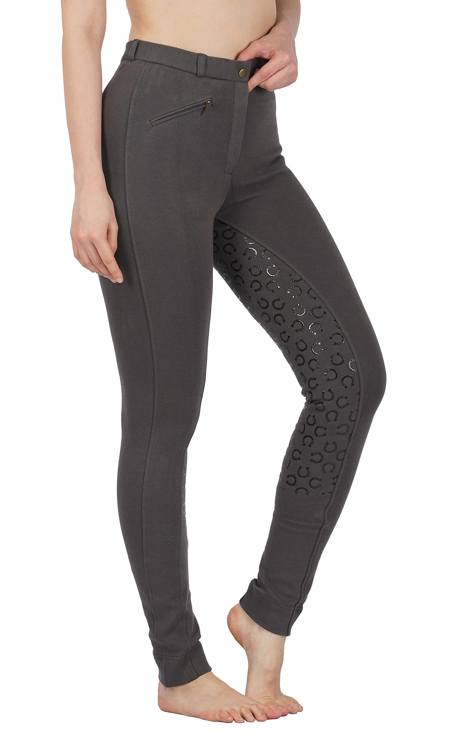 Women's Cotton/Lycra Soft Stretchy Silicon Jodhpurs JODS with Zip Pocket Ladies Knee Patch Equestrian Pants Full Seat 4 Way Stretch Jodhpurs Pant
