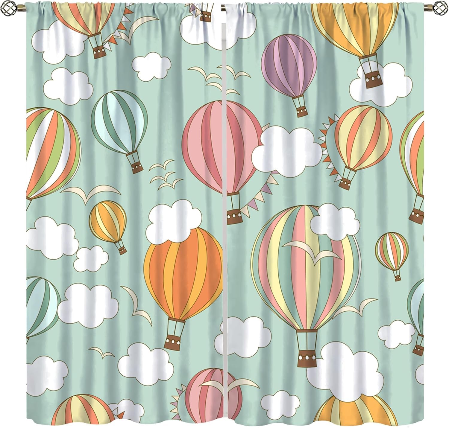 Blackout Curtains For Kids Bedroom, Colorful Hot Air Balloon 300X280 Cm (W + H) X 2 3D Patterned Blackout Curtains 2 Panels Thermal Insulated Noise Reduce Soft Blackout Curtain For Living R-995604076