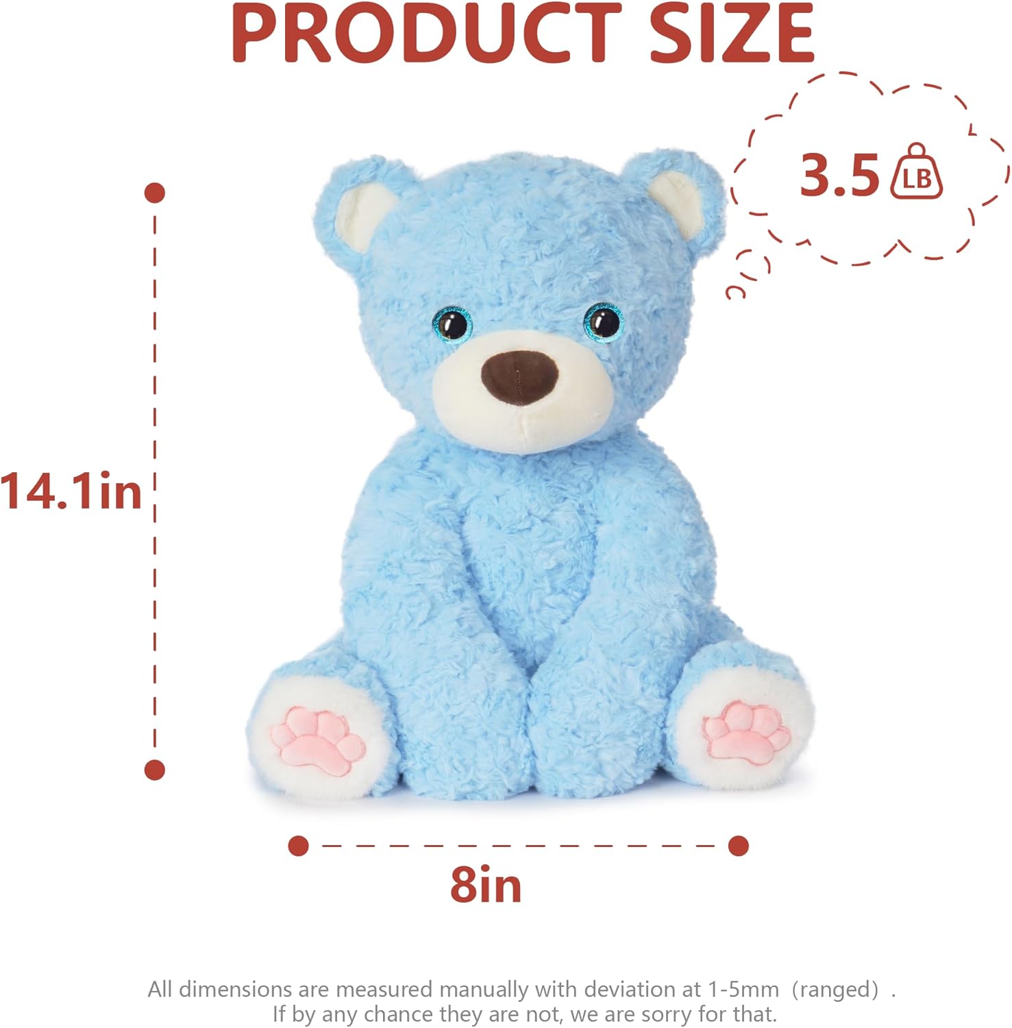 Niuniu Daddy 14" | 3.5 Pound Weighted Bear Stuffed Animal, Giant Blue Weighted Teddy Bear Plush Toy for Kids Adults, Large Big Cute Weighted Body Pillow Plush for Birthday Christmas Holiday Presents - Image 4