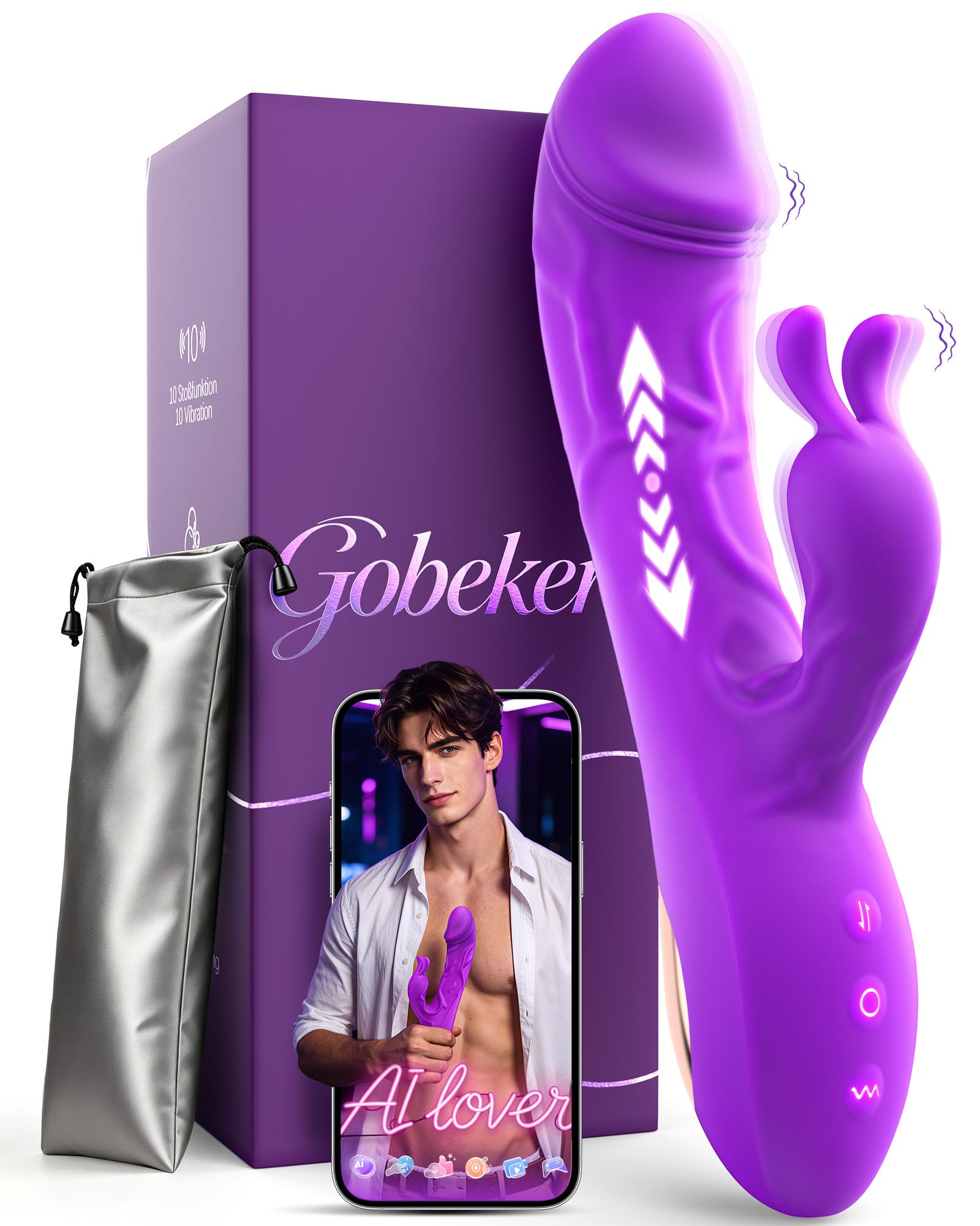 Gobeken Sex Toýs Femme Vibromasseur, Femme Clitoridien Puissant Gode Vibro-masseur 10 Télescopiques et 10 de Vibration,Vibromasseurs Feminin à Distance Sex Toýs Homme Couple Anal Plug Dildo Sex Toys