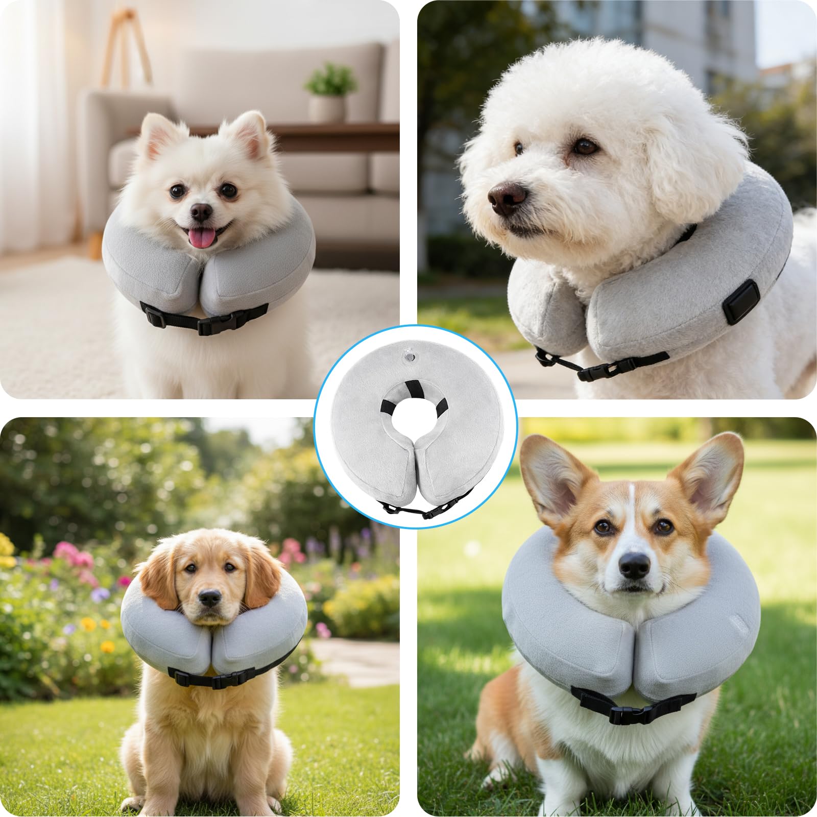Aufblasbare Halskrause für Hunde mit 1 Luftpumpe, Graue Halskrause Hund, Weicher Hundekragen Leckschutz Für Hunde Kitten, LeckSchutz Hund Für Halsumfang 25-36 cm