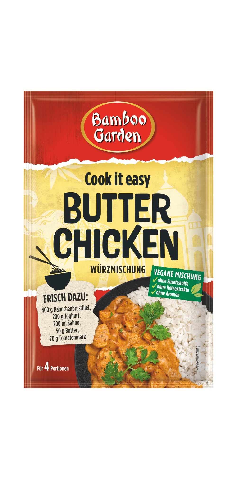 Bamboo Garden - Butter Chicken Würzmischung | Gewürz für Butter Chicken | Für 4 Portionen | Vegan, ohne Hefeextrakte, ohne Aromen | 25 g im Beutel