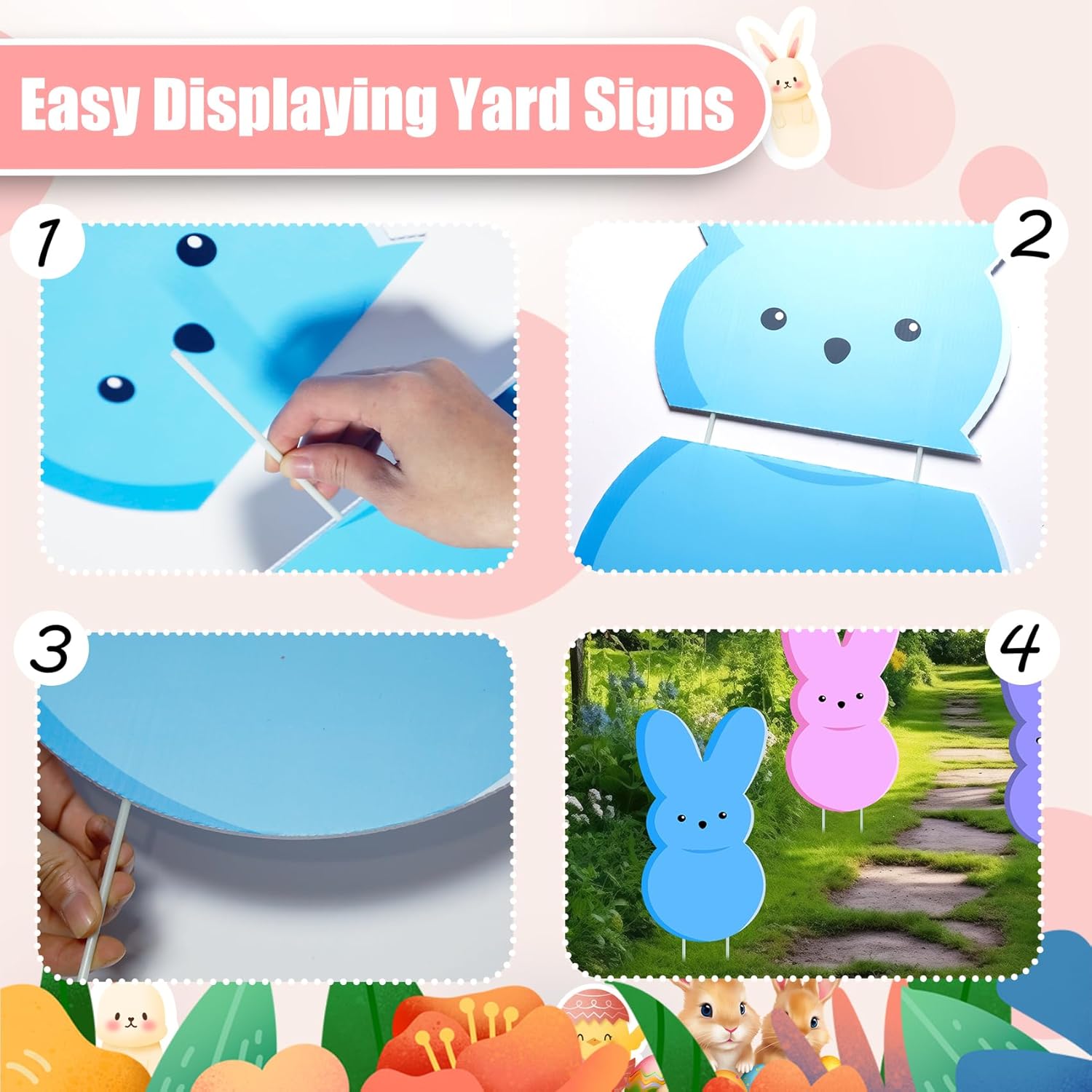 24in Bunny Yard Sign Stakes - Outdoor Lawn Decorations for Easter Party Supplies