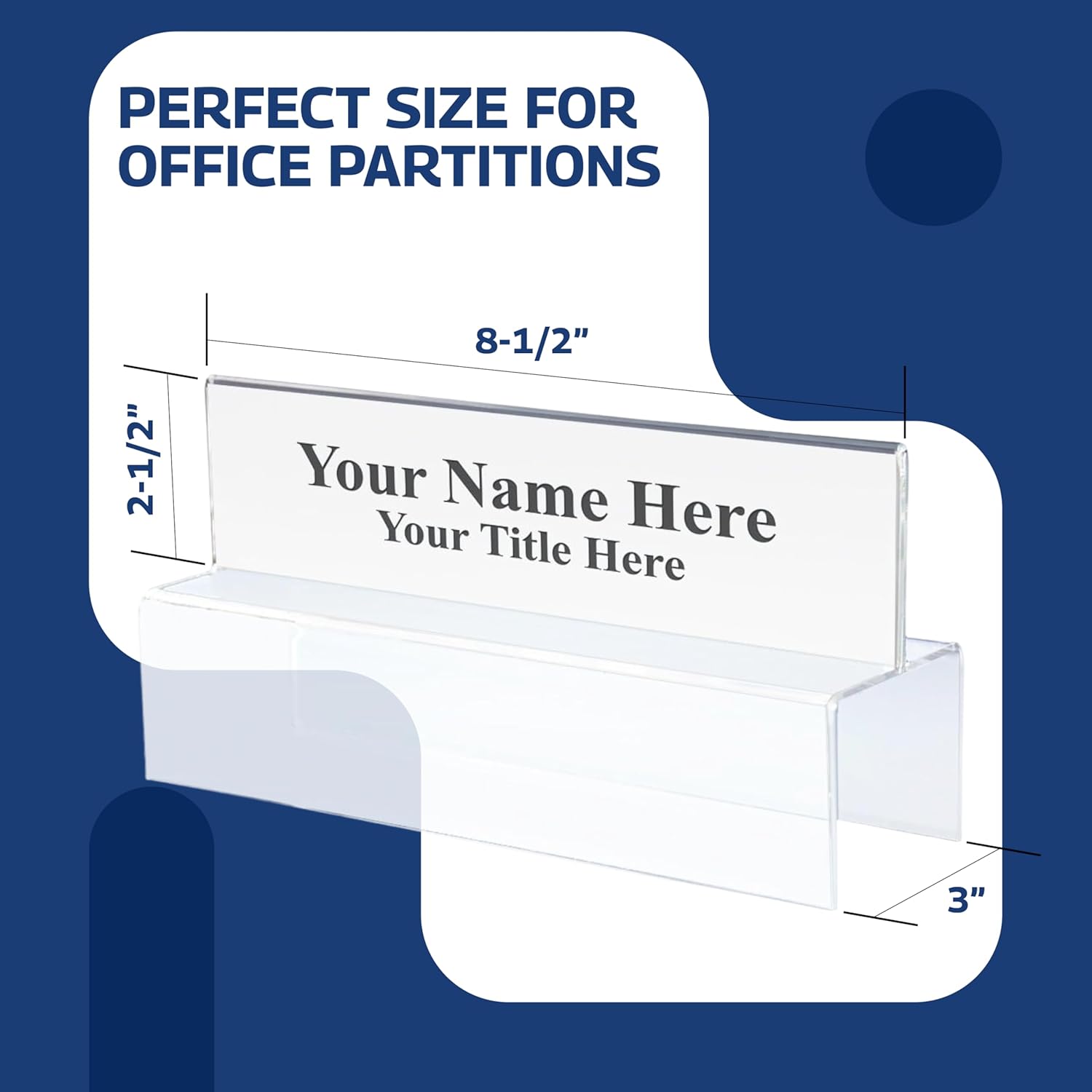 – 8.5 x 2.5 Acrylic Name Plate Holder 3" Deep – Double-Sided Top-Mount Cubicle Wall Display – Clear Acrylic Desk Name Plate Holder for Office Use (10 Pack)