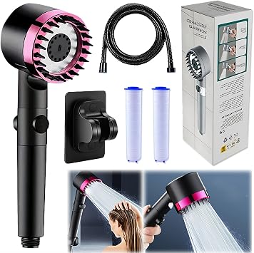 Shower head, Filtered Shower Head with Handheld, High Pressure Water Flow and Multiple Spray Modes, Shower Head with Filter, 3 Settings 4 in 1 Detachable Showerhead with 47 Hose,Bracket and 2 Filters