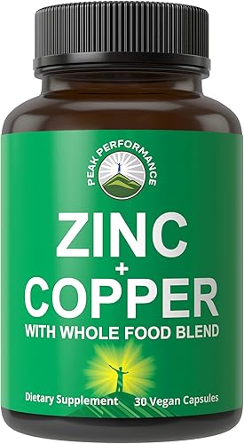 Zinc con cobre + mezcla de alimentos integrales de 25 verduras y frutas para una máxima absorción. Cápsulas de suplemento de apoyo inmunológico. Dos