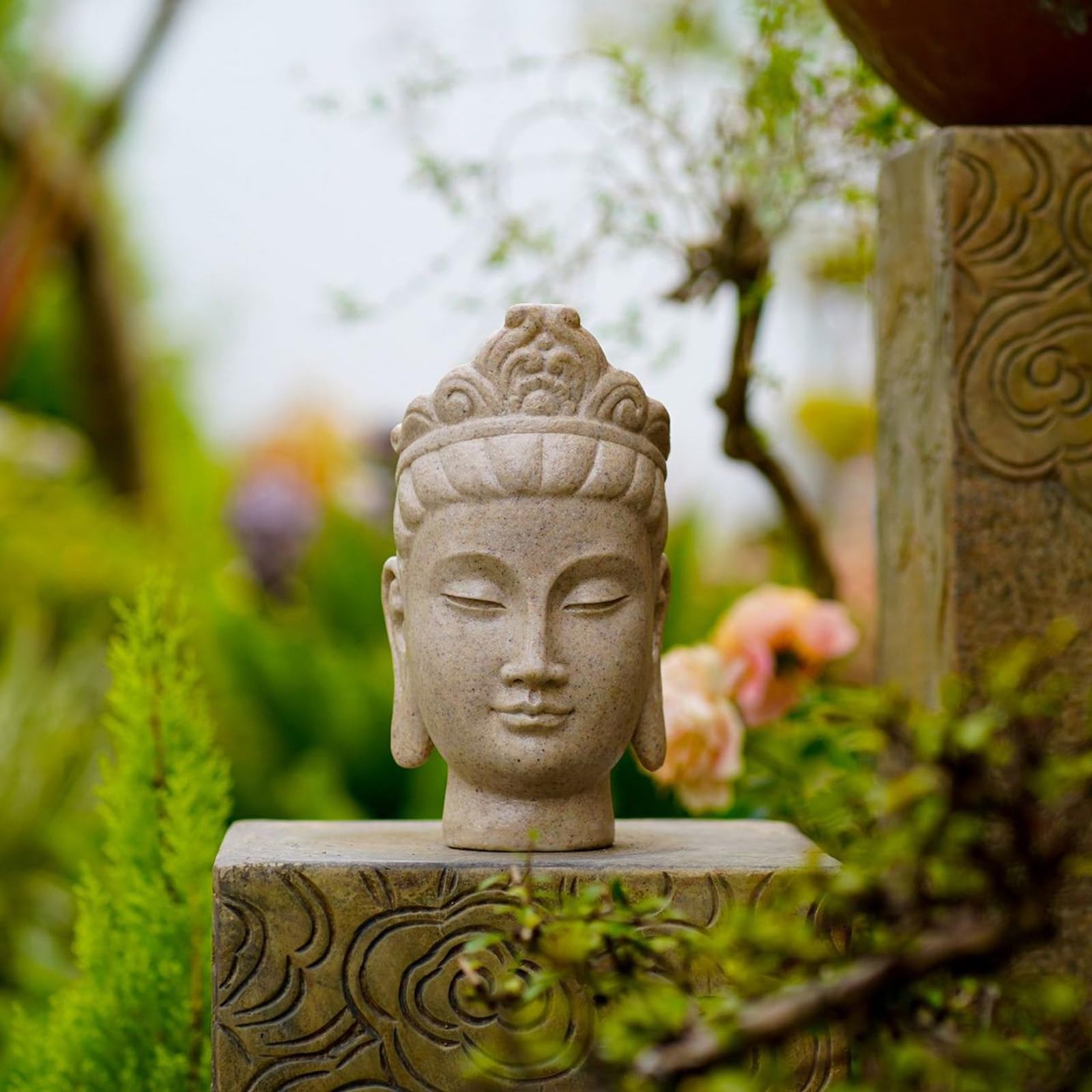 Estatua de cabeza de Buda de color piedra de resina para coleccionistas y entusiastas espirituales, escultura religiosa budista, regalo de budismo