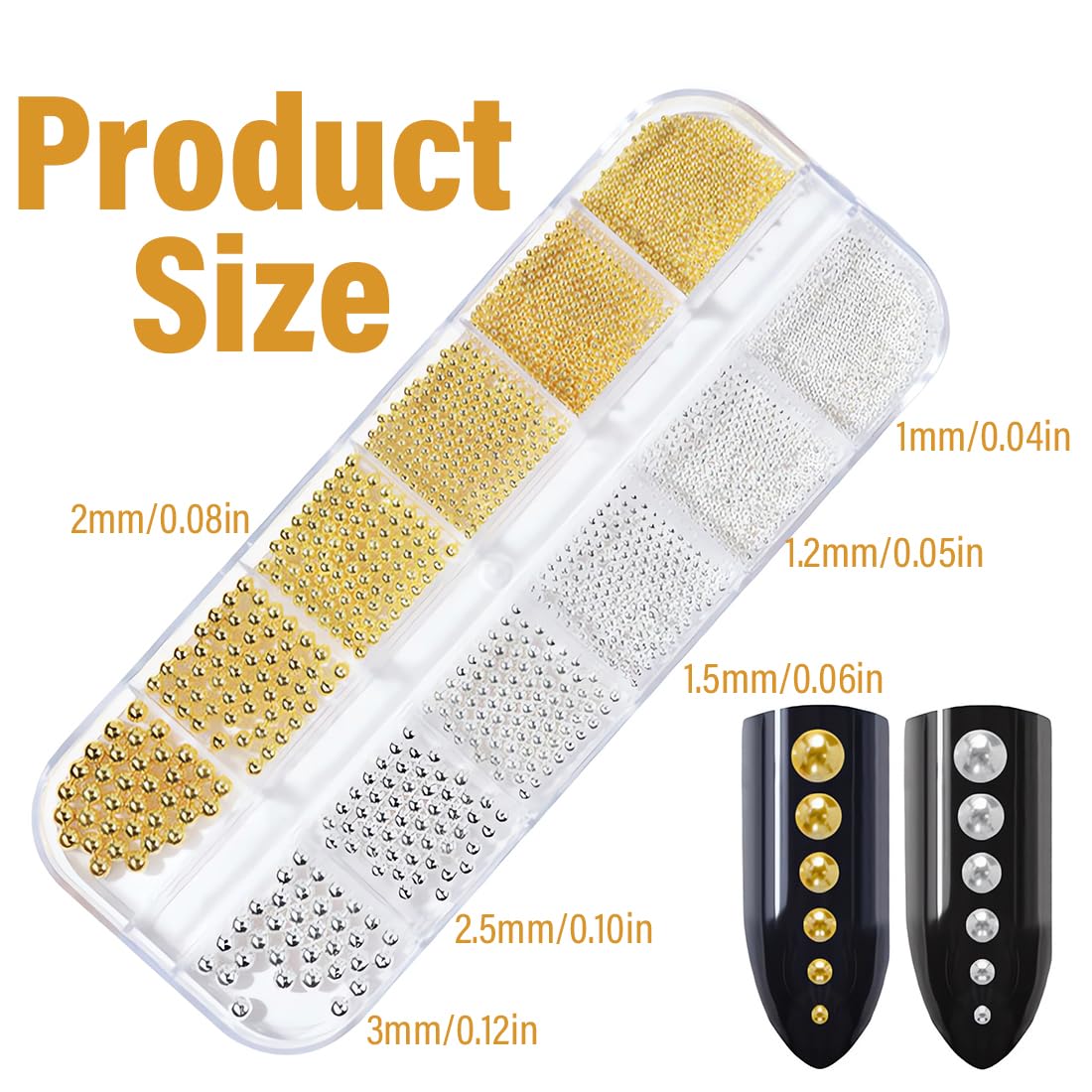 1 pièce Perles à dos plat pour nail art,Lot de 2 boîtes en acier doré et argenté,Pour ongles en gel,caviar,vêtements,bricolage,3D petite perle design deco ongle