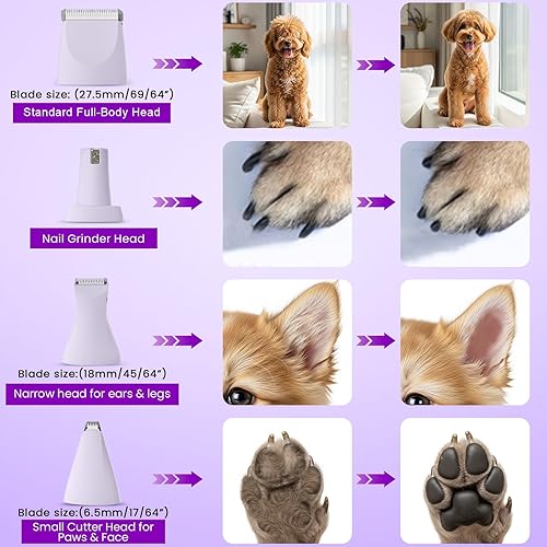 Miniatura 3 de Kit de aseo 4 en 1 para cortar perros, incluye peine, recortador de patas, molinillo de uñas, diseño recargable e inalámbrico, bajo ruido, IPX7