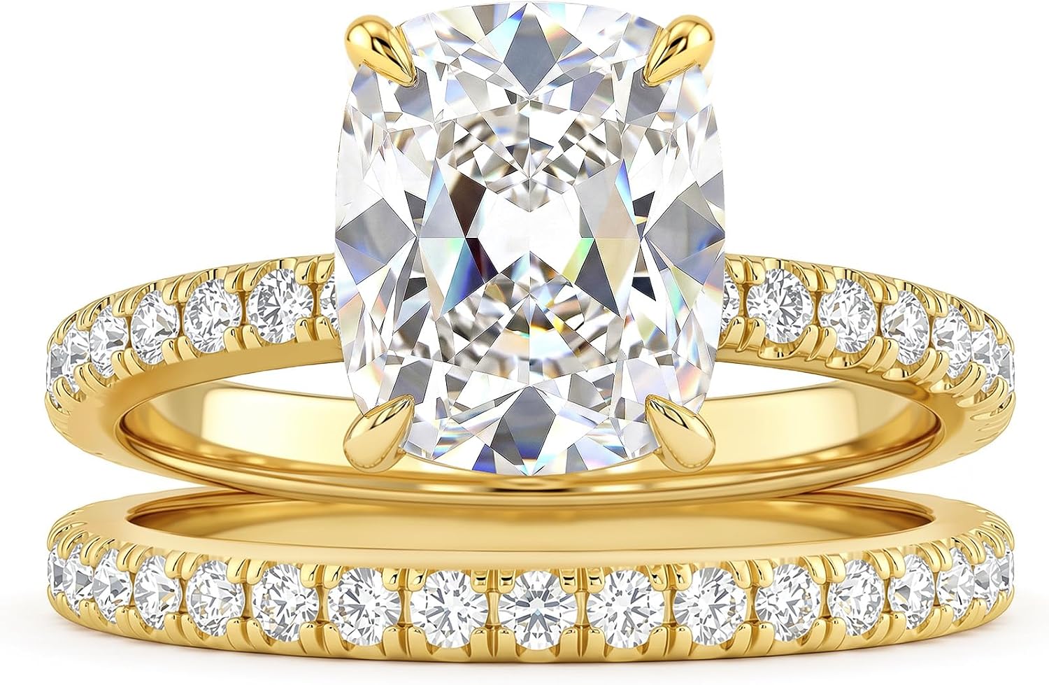 AVECON 3CT Elongated Cushion Cut Engagement Ring Set for Women, 5A Cubic Zirconia Promise Wedding Band with 4 Prongs, 14K Gold/White Gold Plated Stackable Bridal Half Eternity Travel Rings, Size 5-9