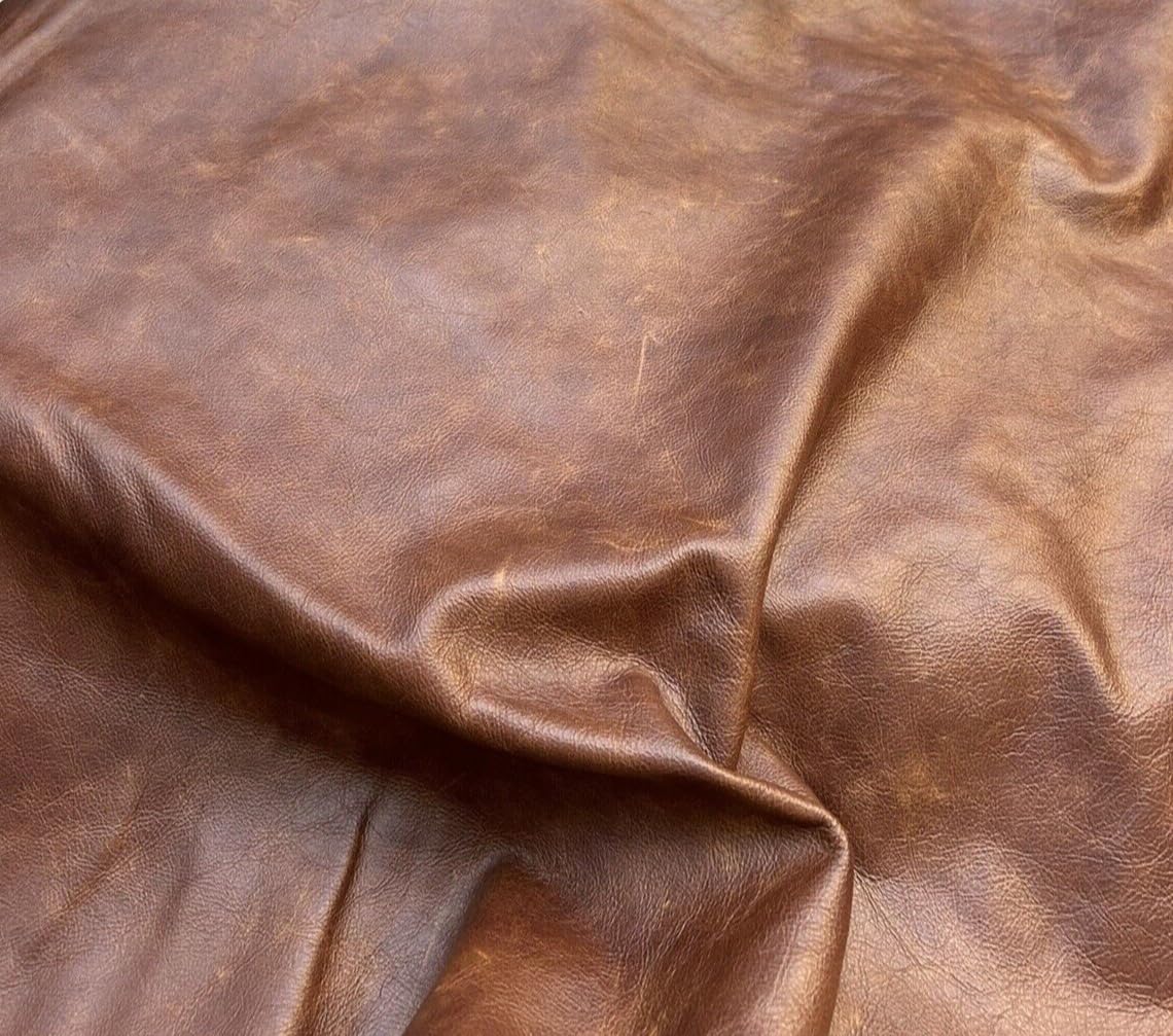 Natural Grain Cowhide Leather Workshop Crafting & DIY - Cognac Brown Fullgrain Side 20-23 Sq Ft