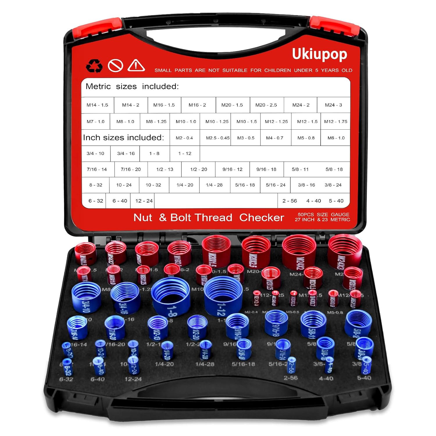 52PCS Thread Checker Kit – SAE & Metric Bolt Thread Checker, Nut & Bolt Size Finder Tool (28 SAE + 24 Metric) – Thread Gauge for Quickly Identifying Screw, Nut, and Bolt Sizes