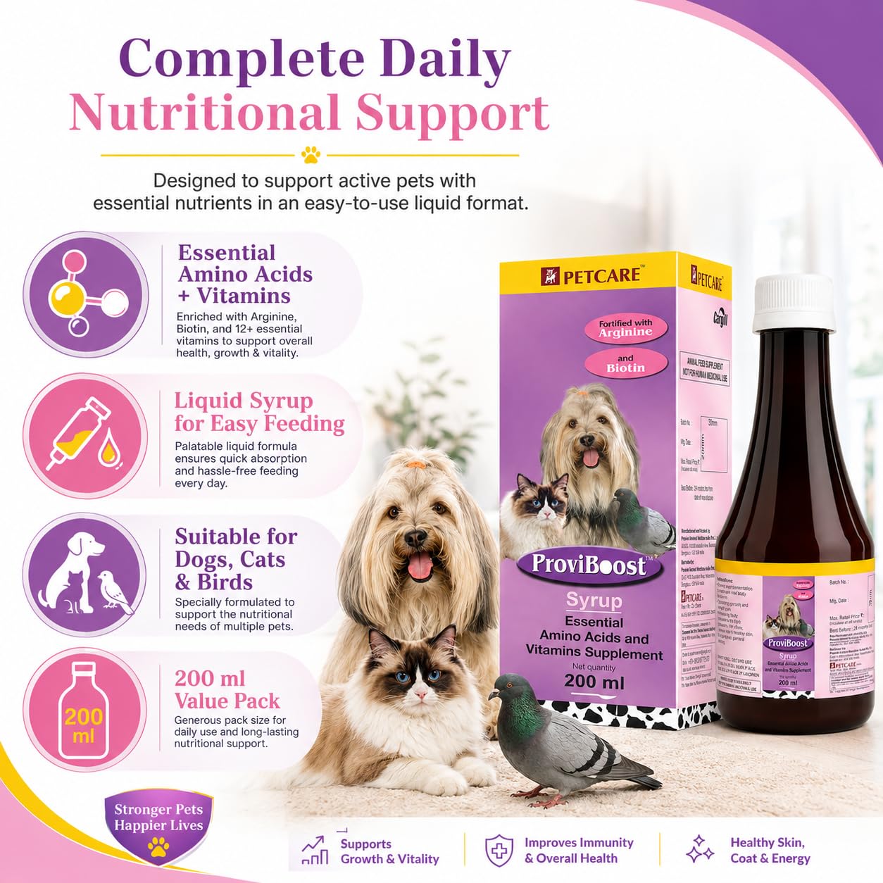 ProviBoost Pet Dog Multivitamin Syrup with Amino Acids, B Vitamins, Vitamin C, Biotin and Choline, Supports Energy, Growth, Appetite, Skin Coat and Daily Nutrition for Puppies Adult Dogs, 200 ml 1