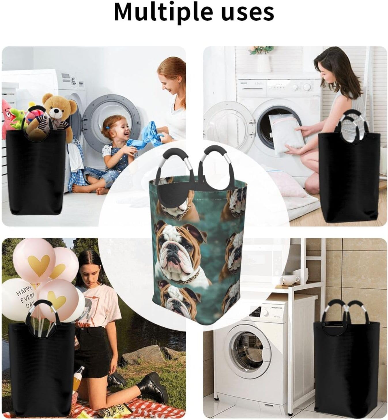Laundry Basket Freestanding Funny English Bulldog Laundry Hamper Collapsible Tall Clothes Hamper with Handles Dirty Clothes Basket for Dorm Bedroom Travel Camping Bathroom Baskets image 5