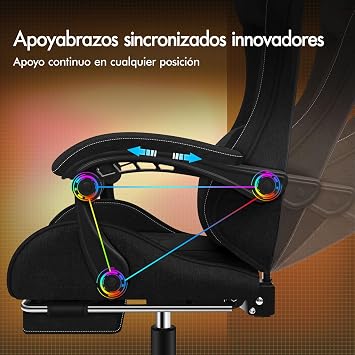 ALFORDSON Ergonomic Gaming Chair with Massage, Office Gamer Chair with Retractable Footrest, Massagging Lumbar, Adjustable Height, Comfortable Seat, 150° Recliner, Supports 180 kg, Linen (Black)