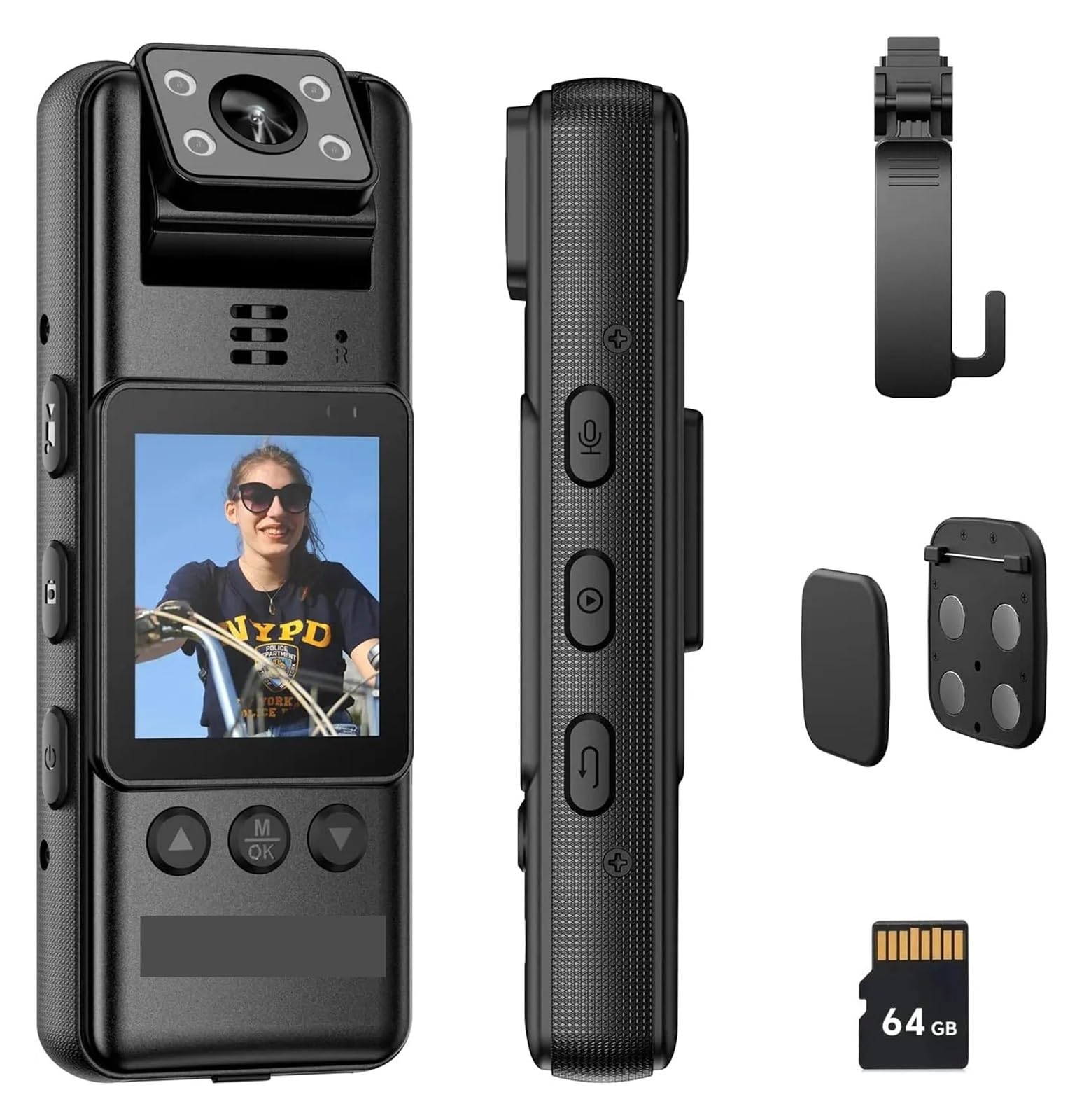 CVFRDD A23 Infrared Night Vision Mini Camera 1080P 180 Rotating Len Video Recorder Small Camcorder Police BodyCam Magnetic Clips(Camera 128GB)
