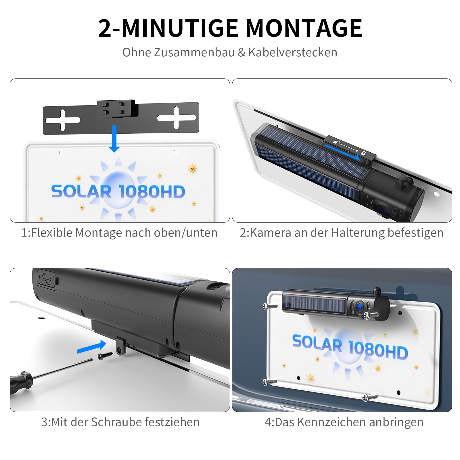 eRapta Solar Rückfahrkamera Kabellos mit 5" 1080P Monitor
