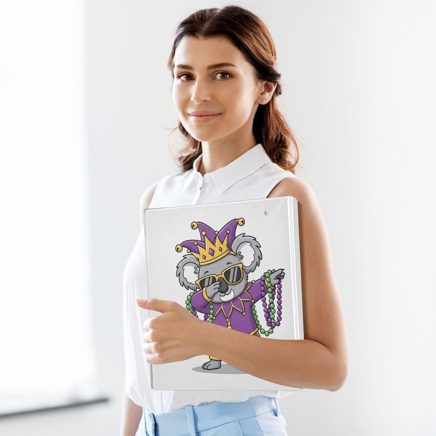 Mardi Gras Animals 3 Ring Binders, 1.5” Round Ring Binders with Clipboard - Letter Size, 3 Interior PVC Clear Pockets & Anti-Slip Clip for Office School Supplies, 2PCS
