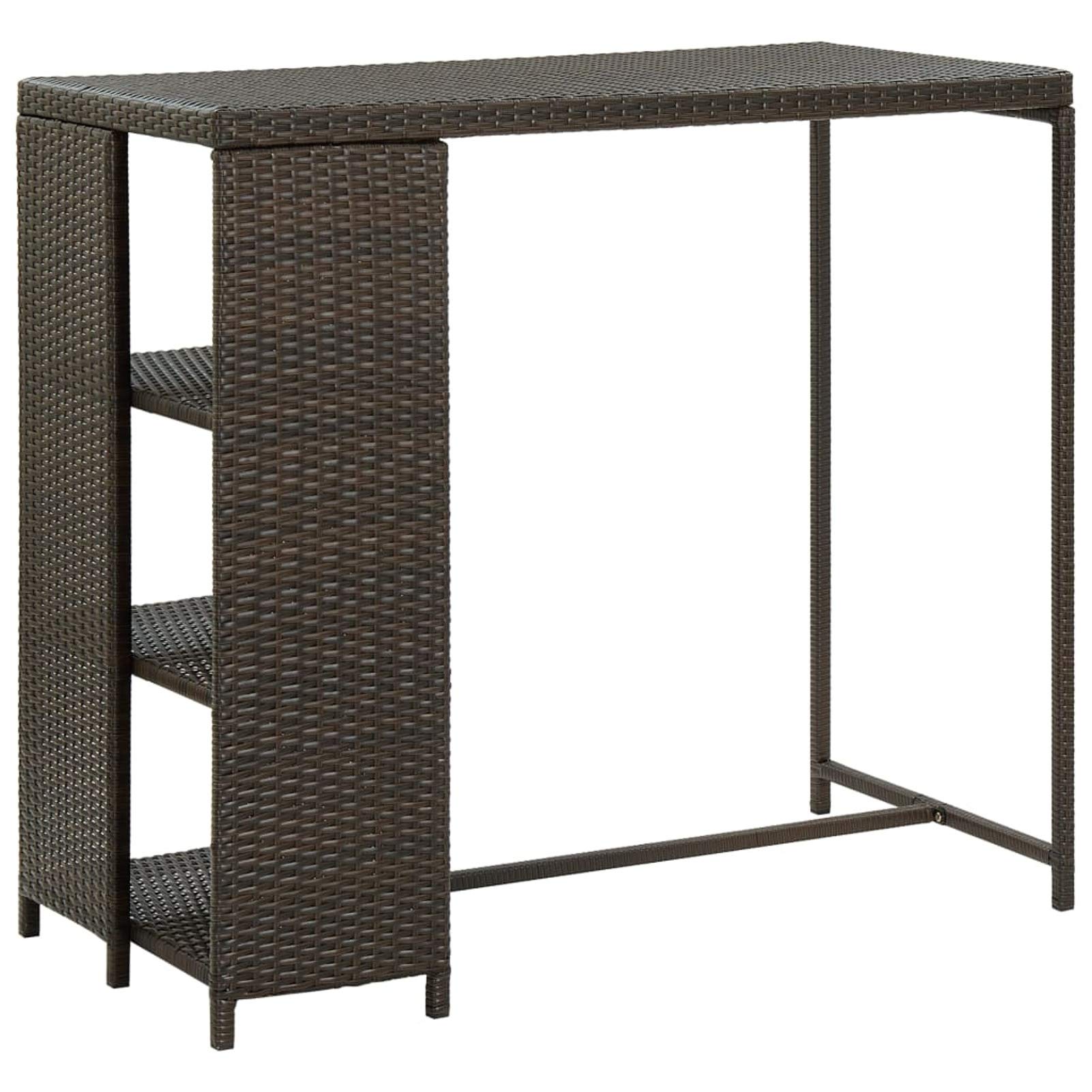 Tidyard Table de bar, jardin, extérieur, avec étagères, porte-vins, en polyrotin, 120 x 60 x 110 cm, table basse de bar avec étagère, table haute en rotin, table de bar en extérieur, table de bar