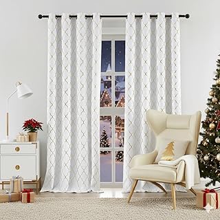 ZJDECOR Metallic Moroccan White Blackout Window Curtain Panels,Geometric...