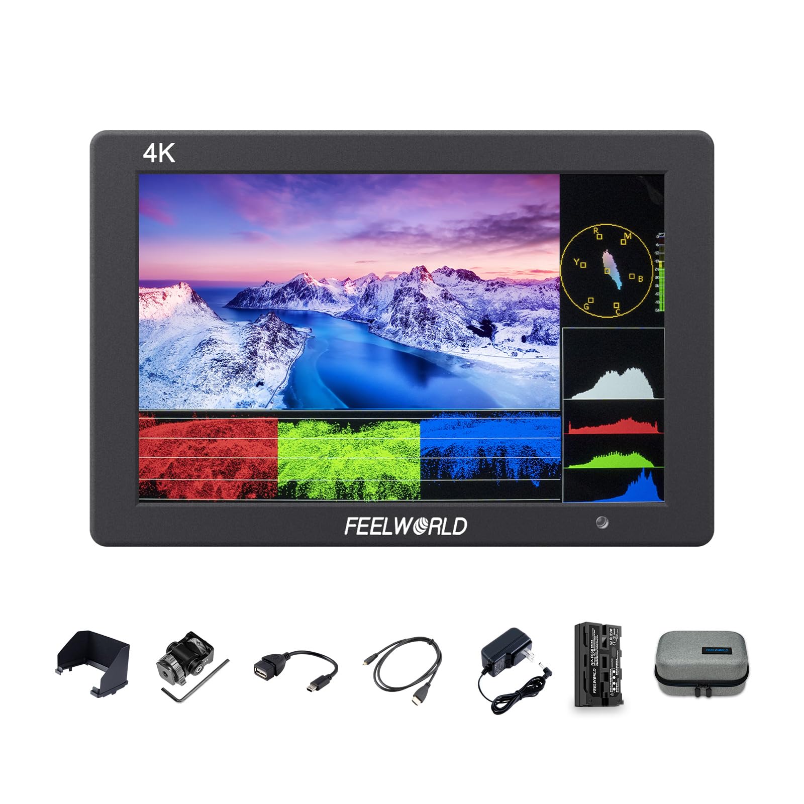 Feelworld T7PLUS Monitor de Campo DSLR de 7 Pulgadas con Batería F550 de 2200 mAh Full HD Focus Video Assist 1920x1200 IPS con Salida de Entrada HDMI 4K