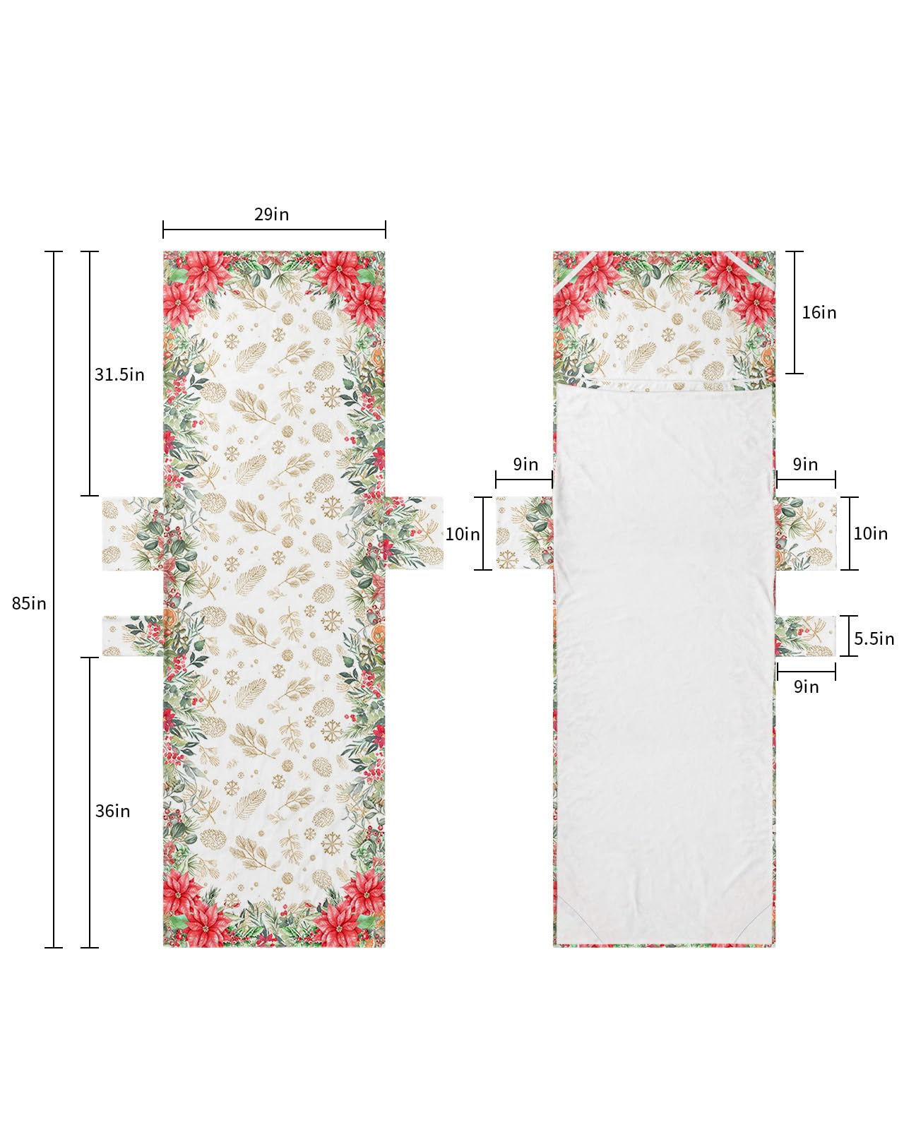 Christmas Poinsettia Beach Lounge Chair Towel Cover, Soft Chaise Lounge Towel with Side Pockets Patio Pool Chairs Cover for Beach/Pool Sunbathing 29x85 Winter Botanical Pink Cones Berry Snowflake