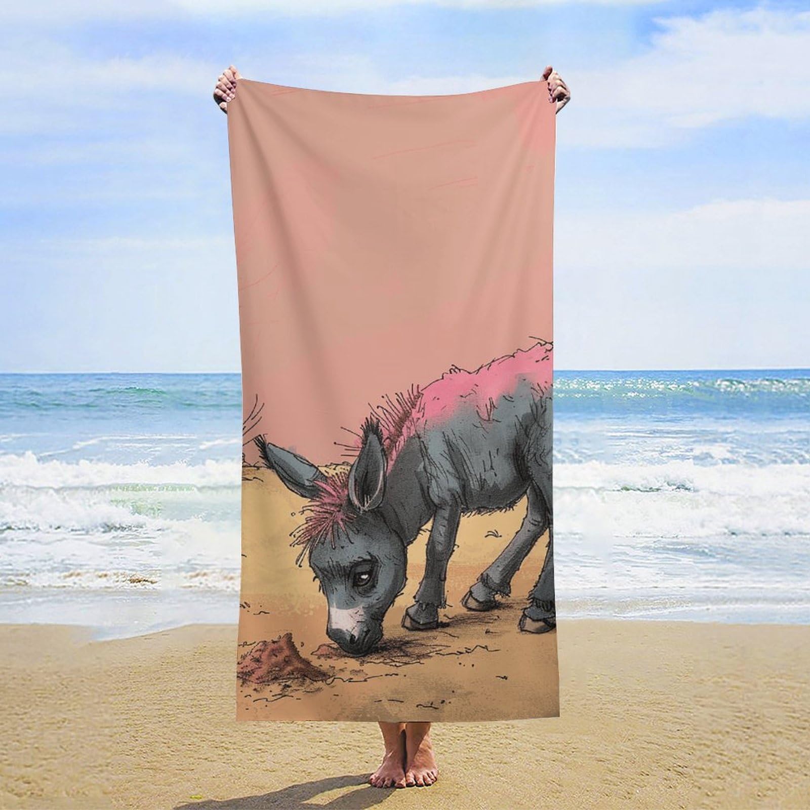 NTVOWPZO Donkey Eats Sand Beach Towel Oversized Microfiber Bath Towels Lightweight Sand Proof Beach Towels Absorbent Pool Towels for Swimming Yoga Bathroom Towel 31.5" X 63"